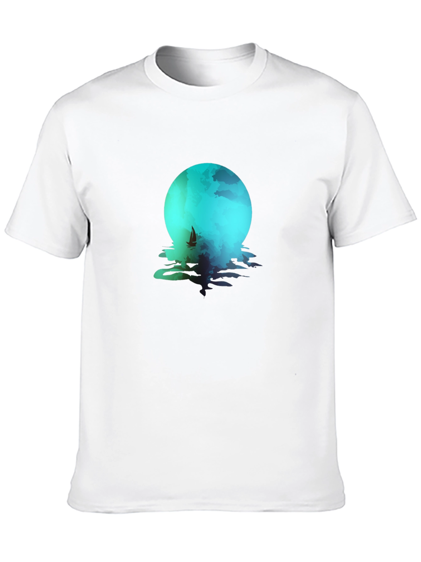 Moonlit Sailboat Graphic Tee - Black Cotton Blend
