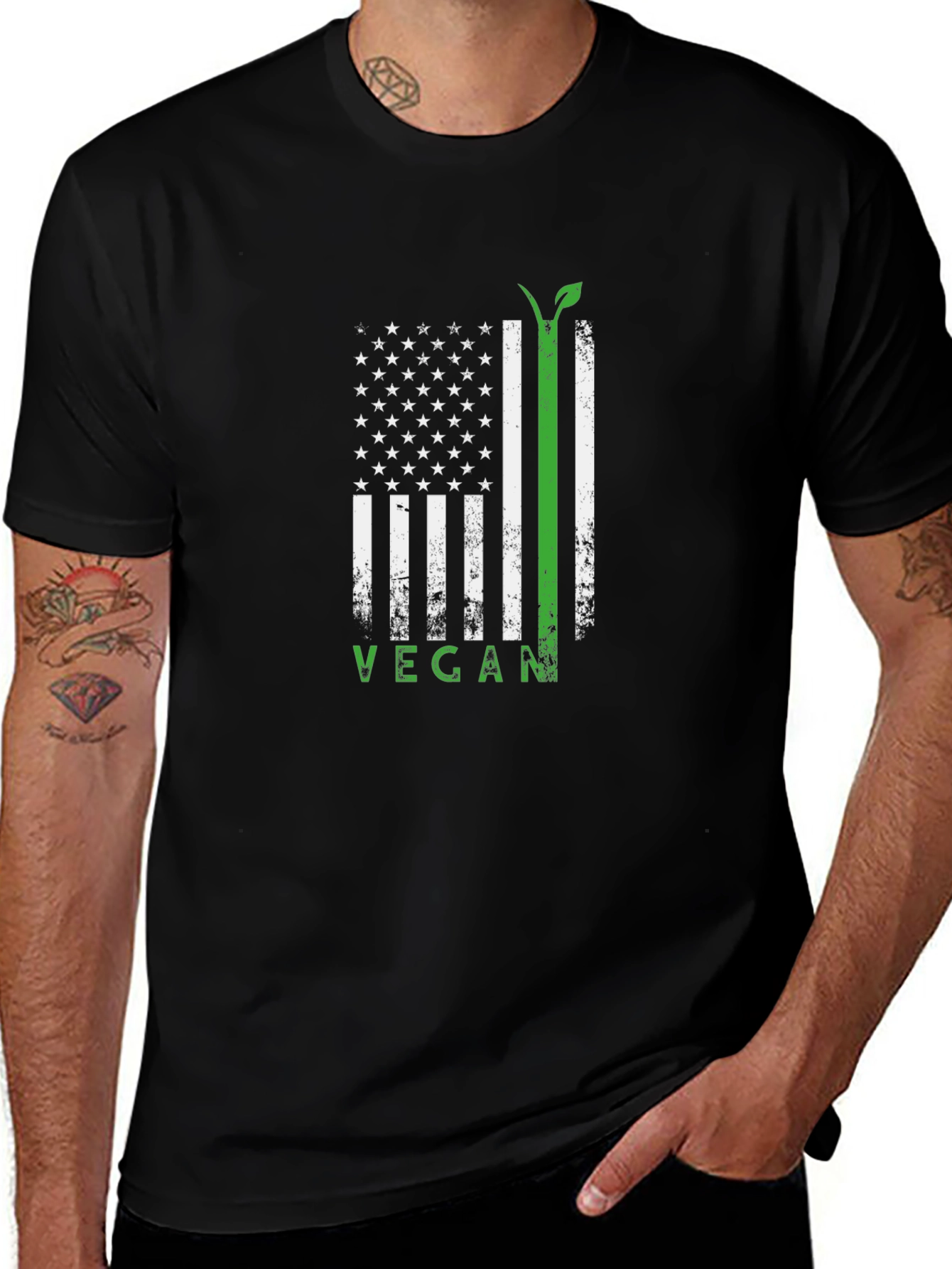 Vegan USA Flag T-Shirt - Black