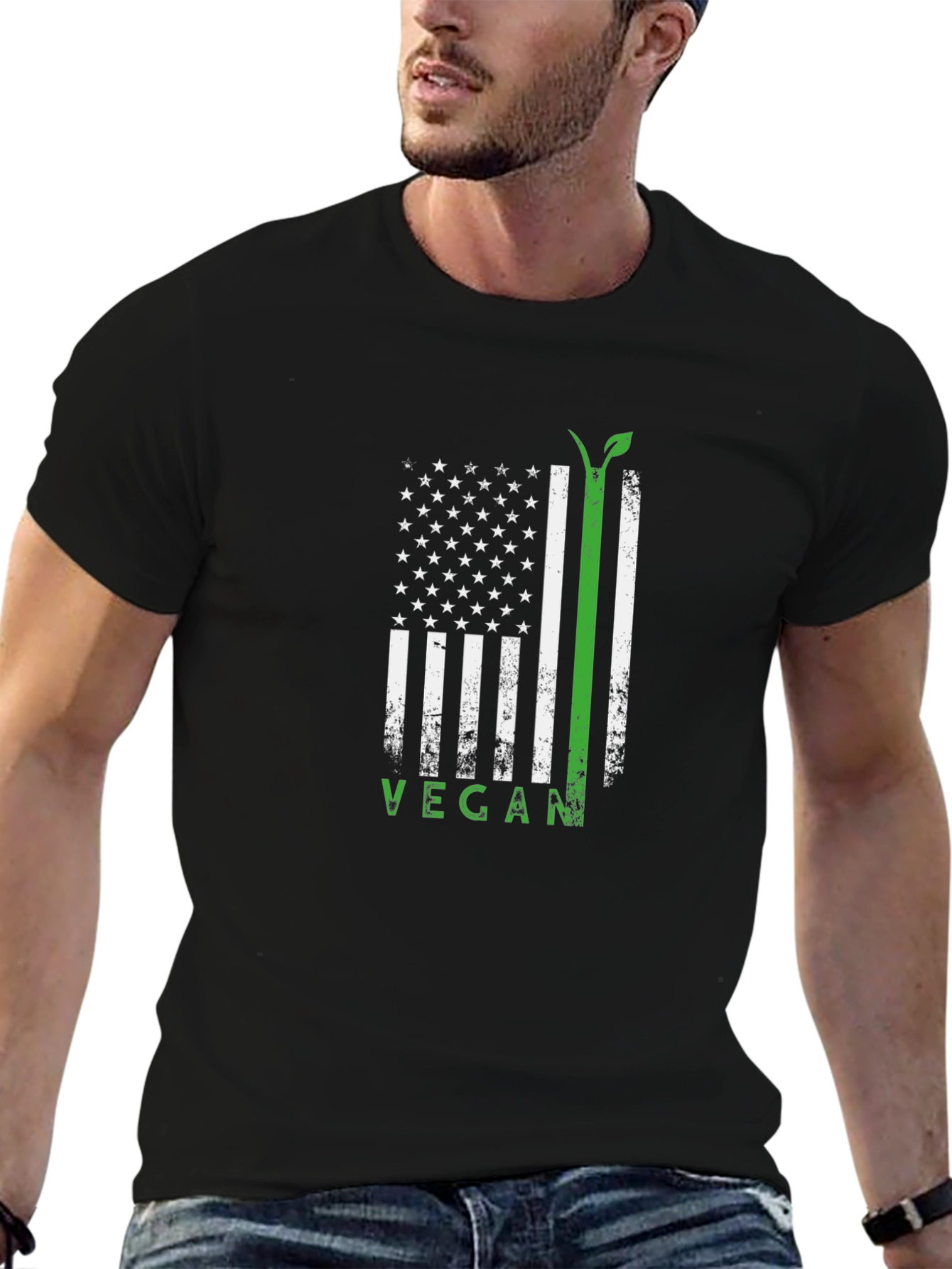 Vegan USA Flag T-Shirt - Black