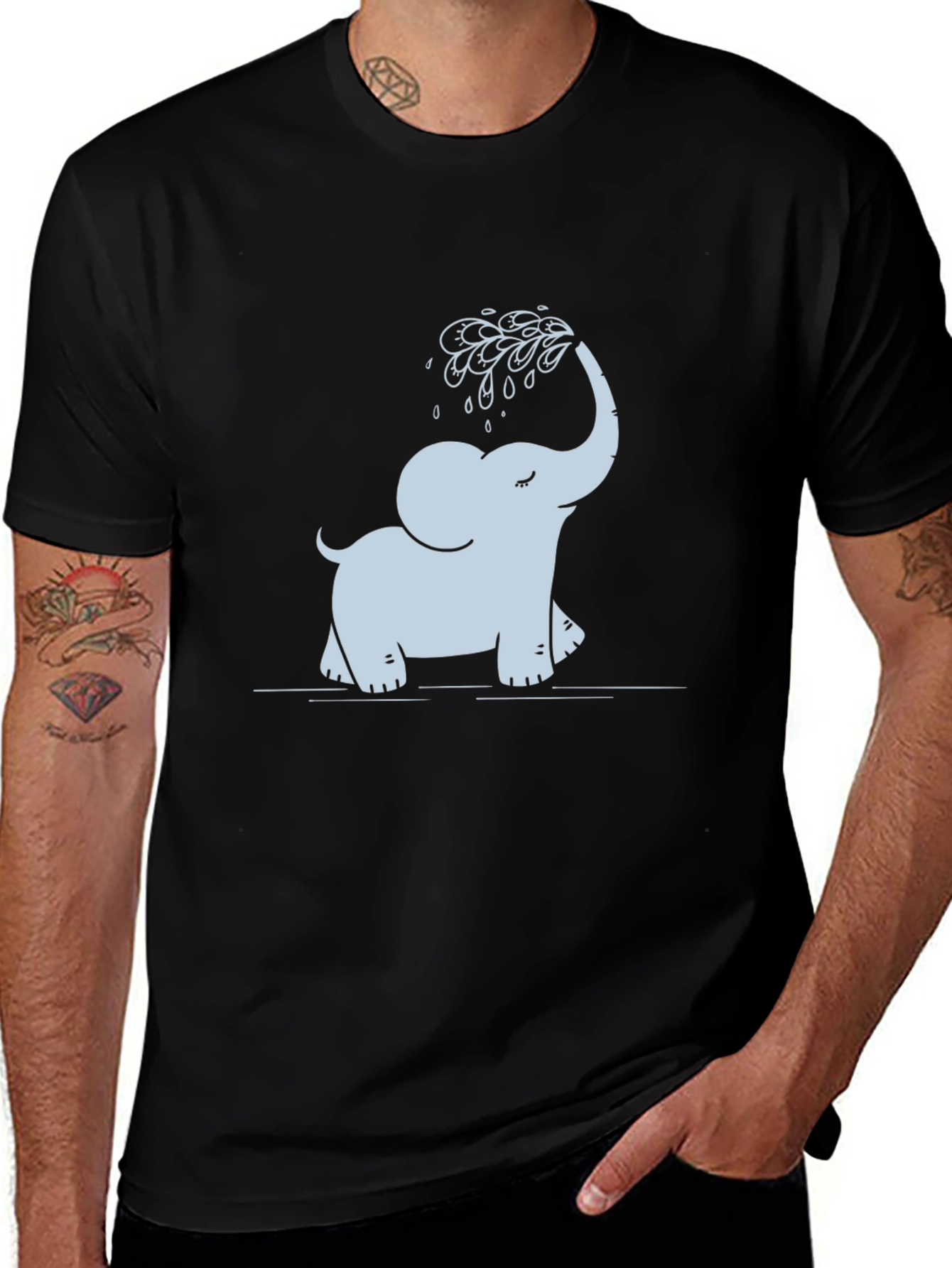Cute Elephant T-Shirt - Black Cotton Tee