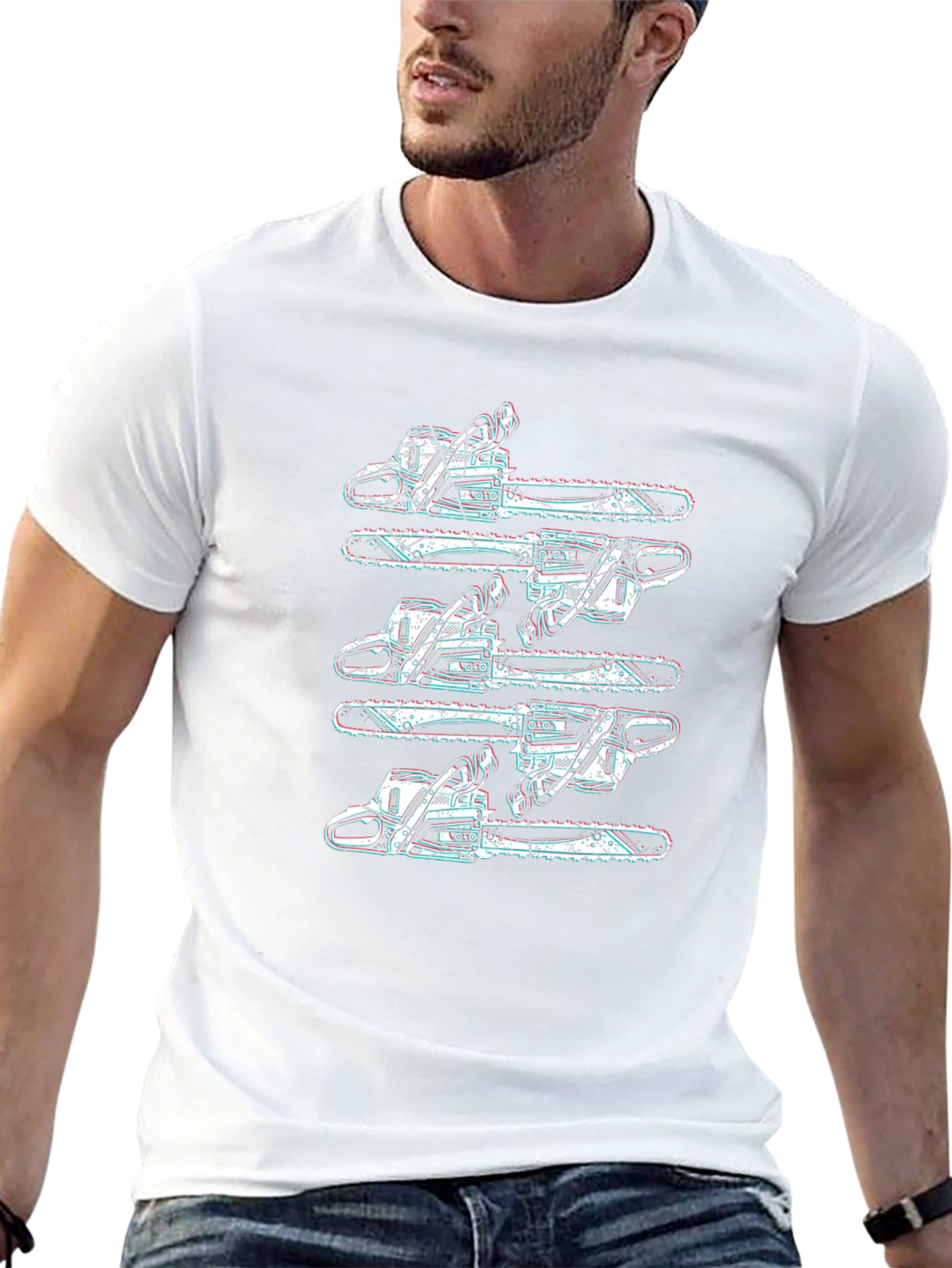 Chainsaw Pattern Black T-Shirt - Unique Design