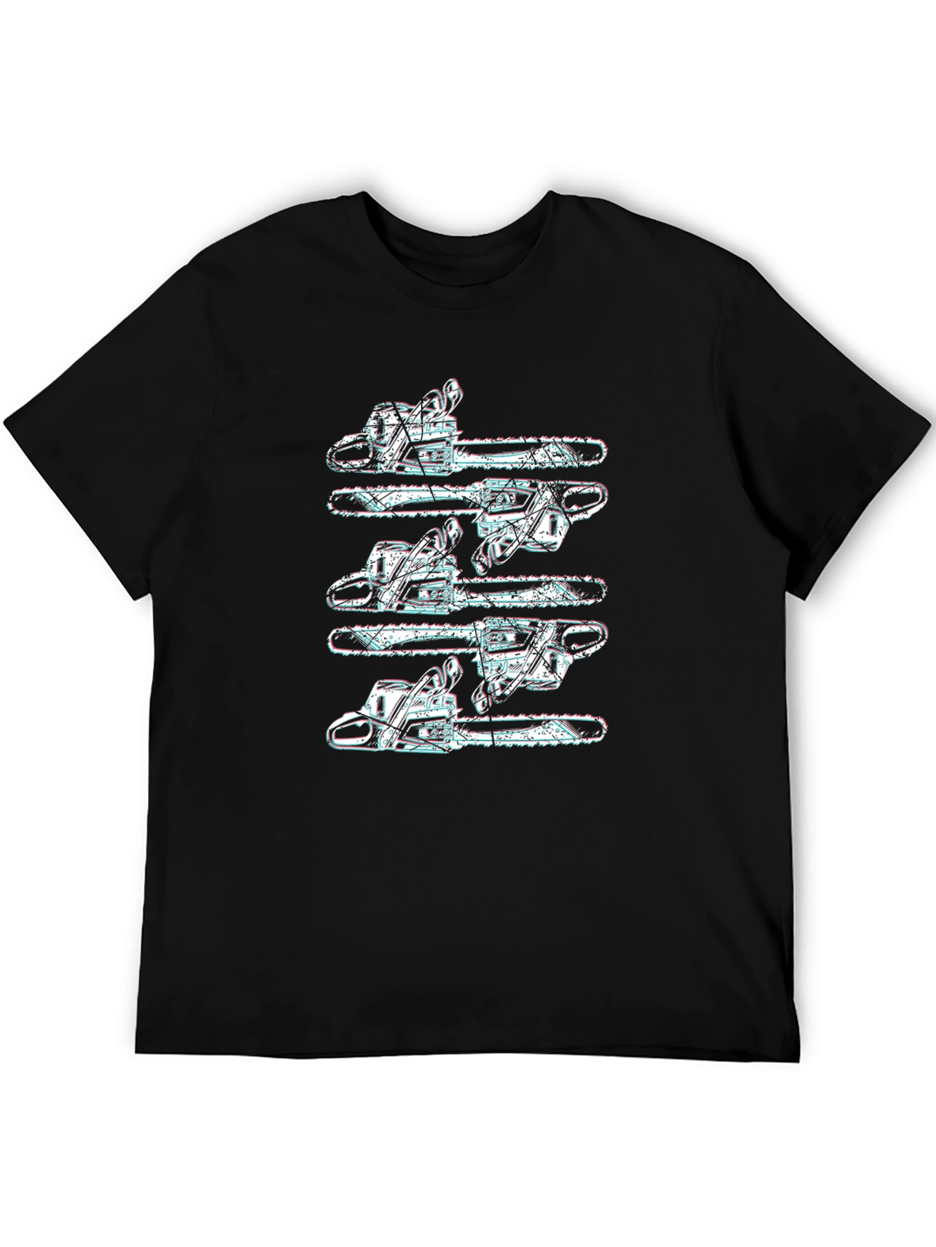 Chainsaw Pattern Black T-Shirt - Unique Design