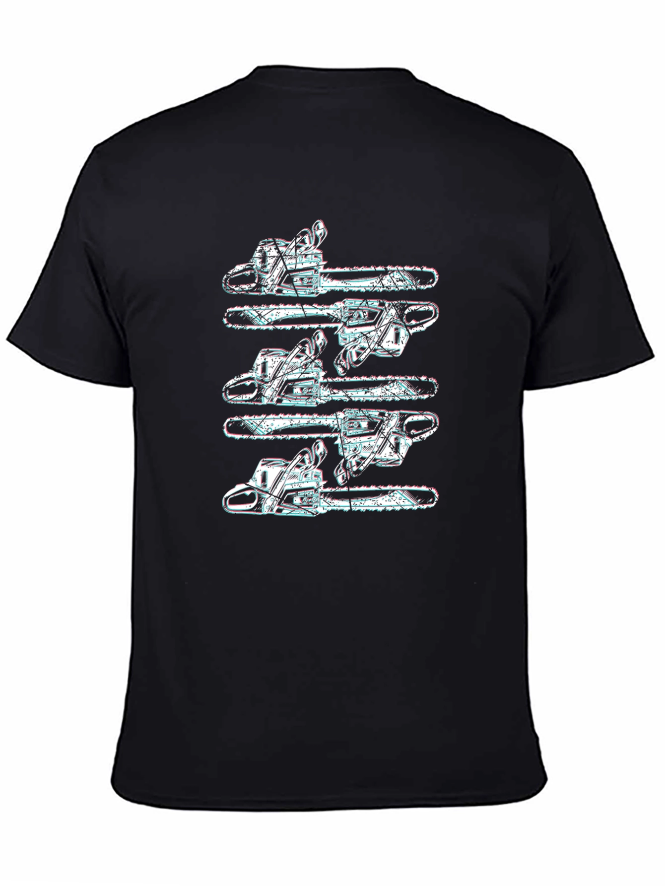 Chainsaw Pattern Black T-Shirt - Unique Design