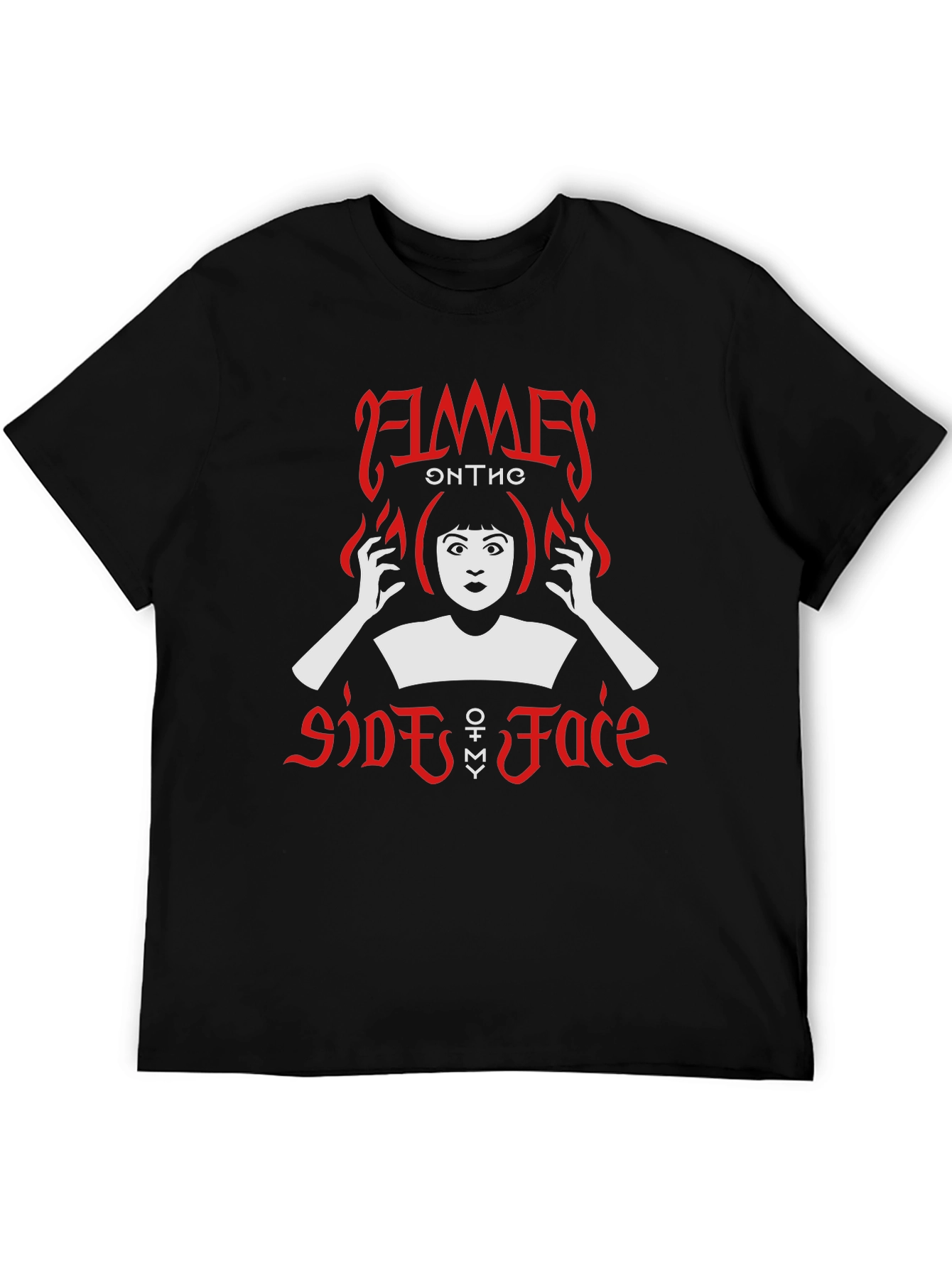 Flames on the Side of Face Black Graphic Tee