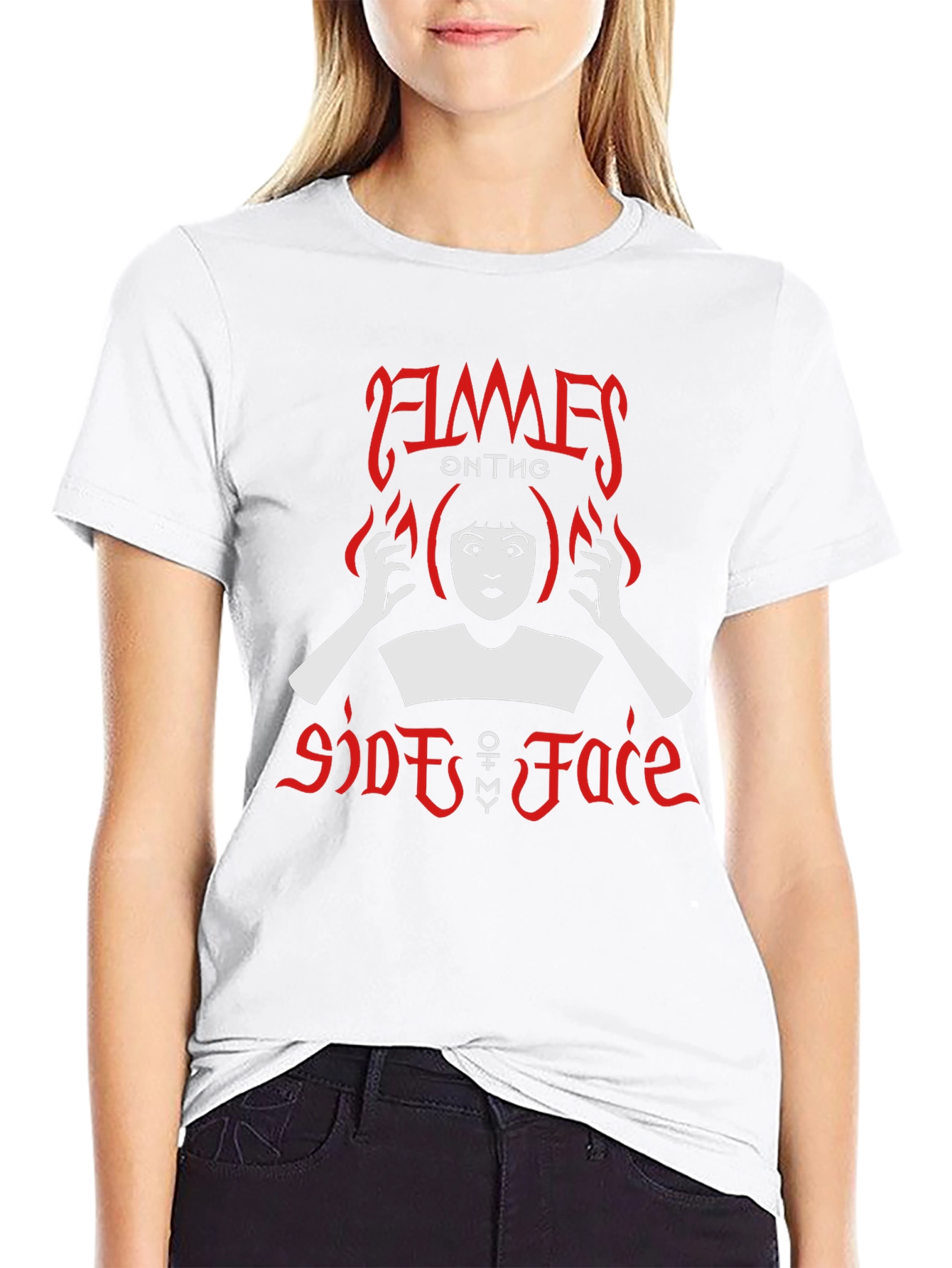 Flames on the Side of Face Black Graphic Tee