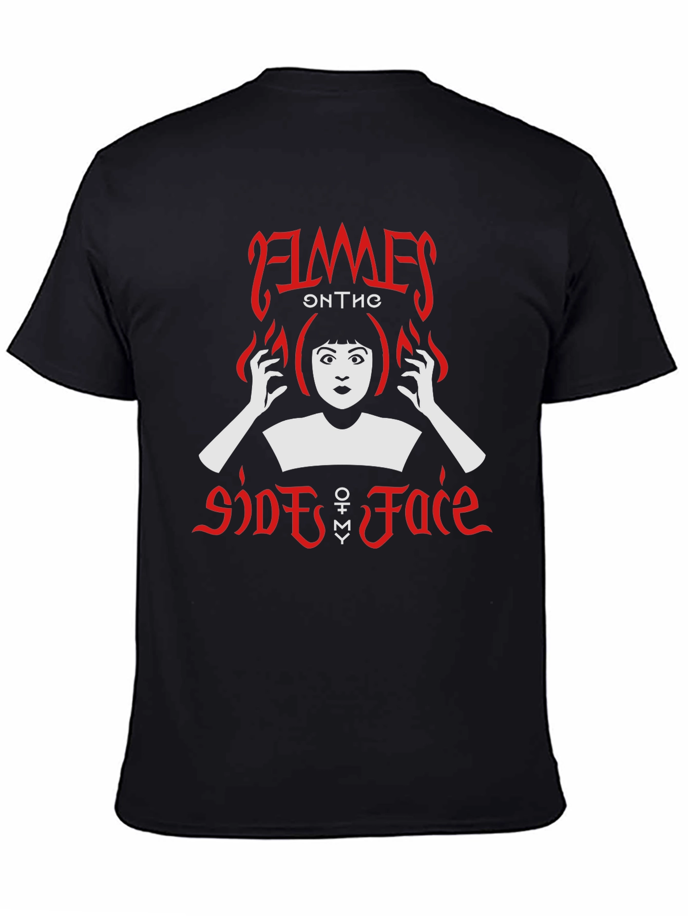Flames on the Side of Face Black Graphic Tee