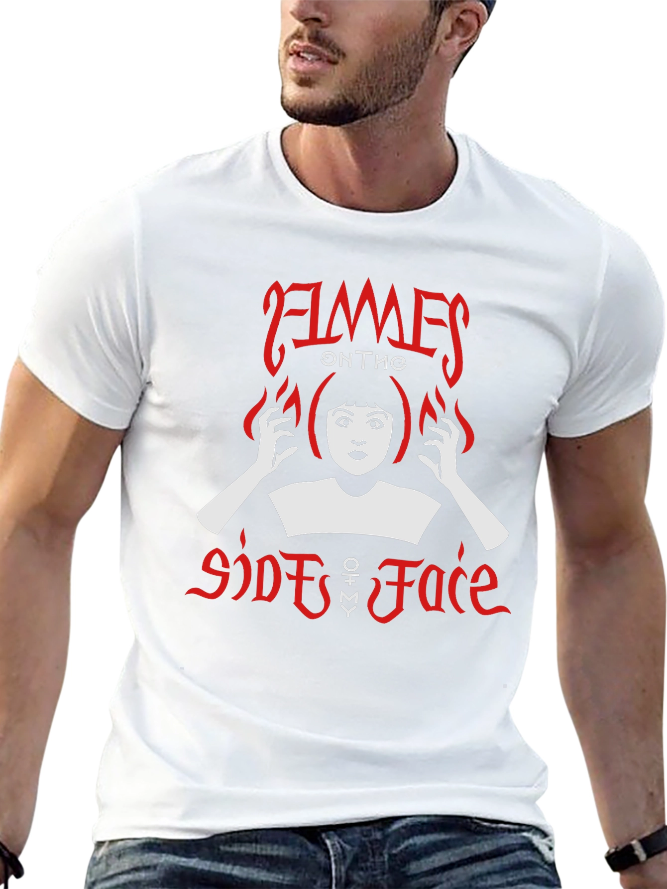 Flames on the Side of Face Black Graphic Tee