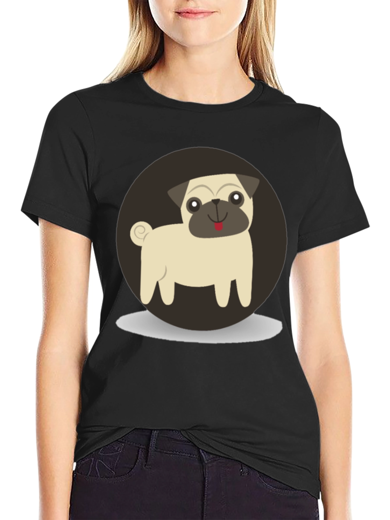 Cute Pug Graphic Tee - Black Cotton T-Shirt