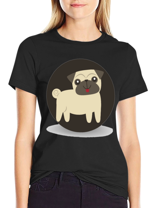 Cute Pug Graphic Tee - Black Cotton T-Shirt