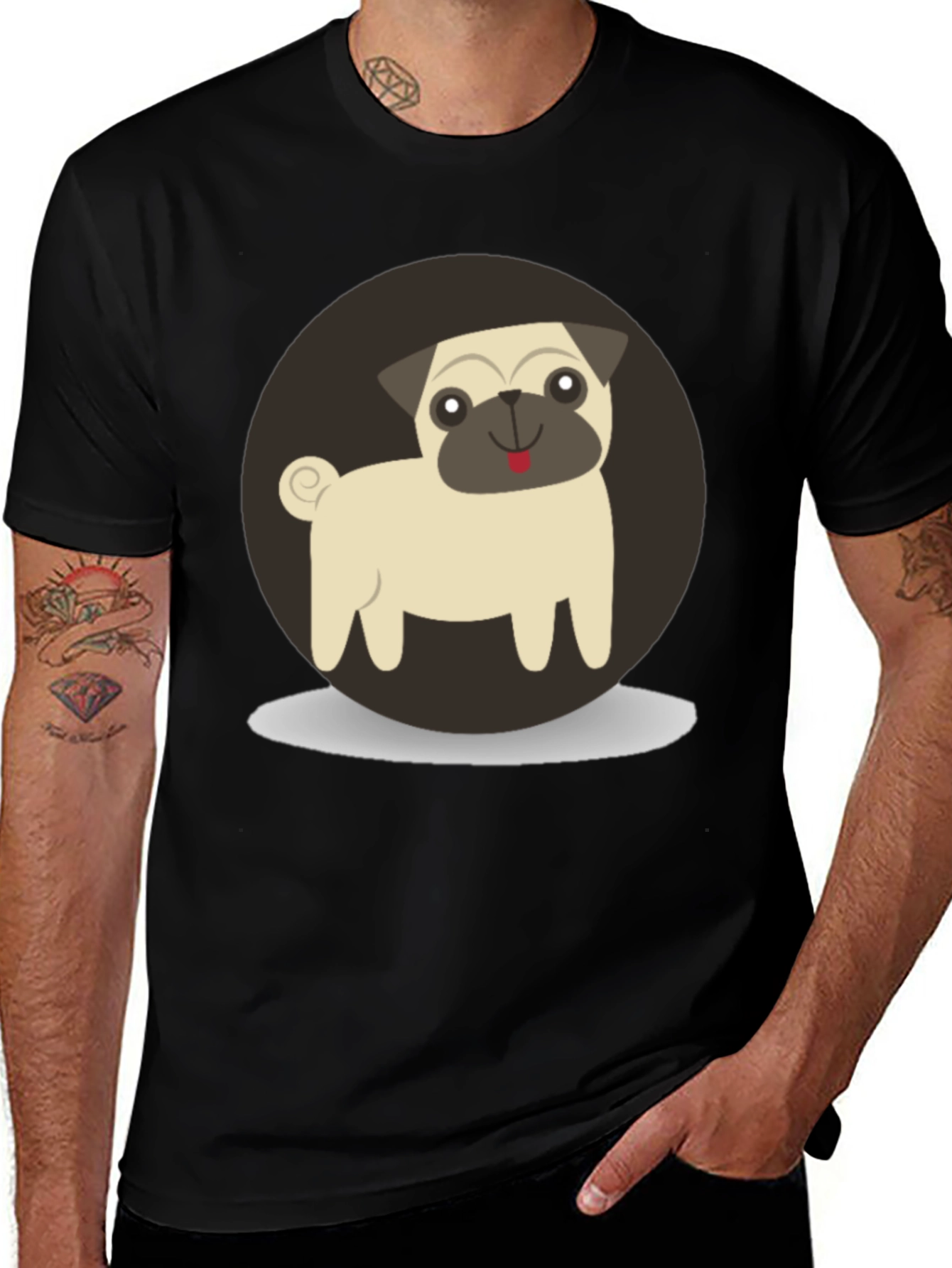 Cute Pug Graphic Tee - Black Cotton T-Shirt