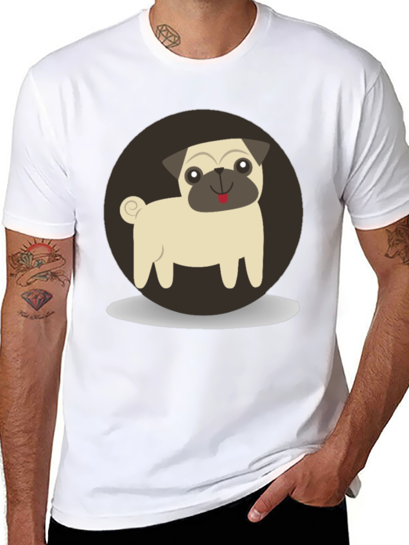 Cute Pug Graphic Tee - Black Cotton T-Shirt