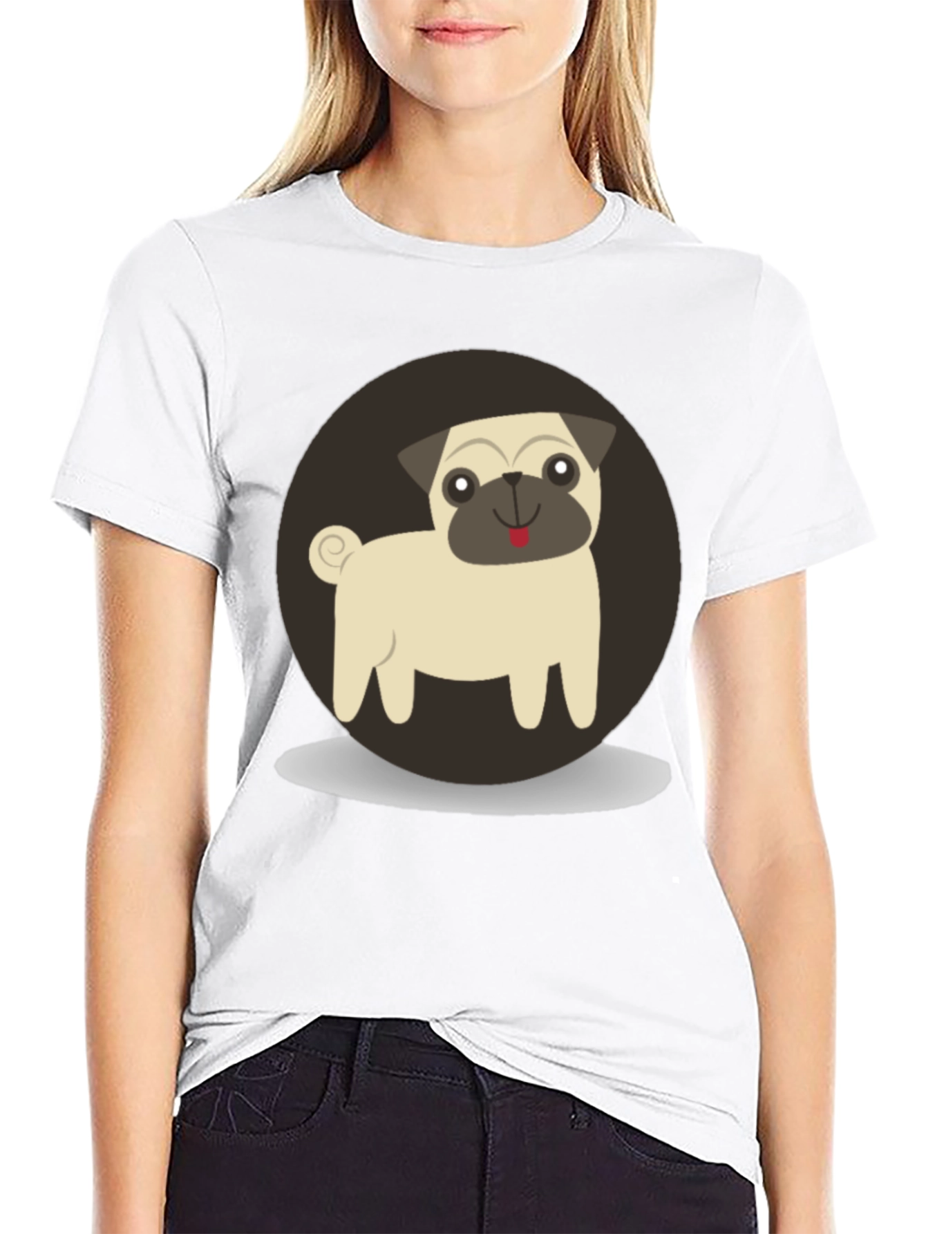 Cute Pug Graphic Tee - Black Cotton T-Shirt
