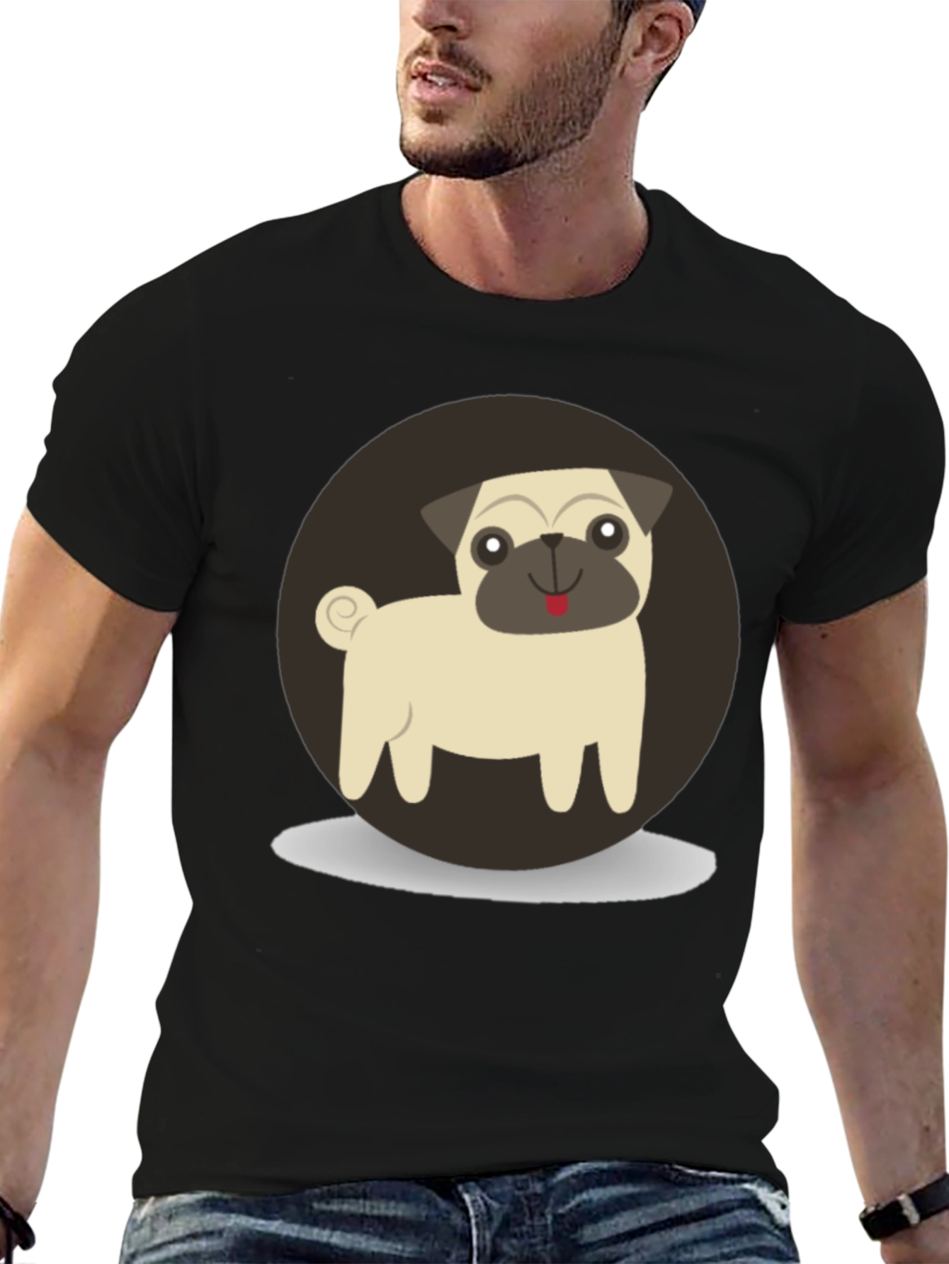 Cute Pug Graphic Tee - Black Cotton T-Shirt