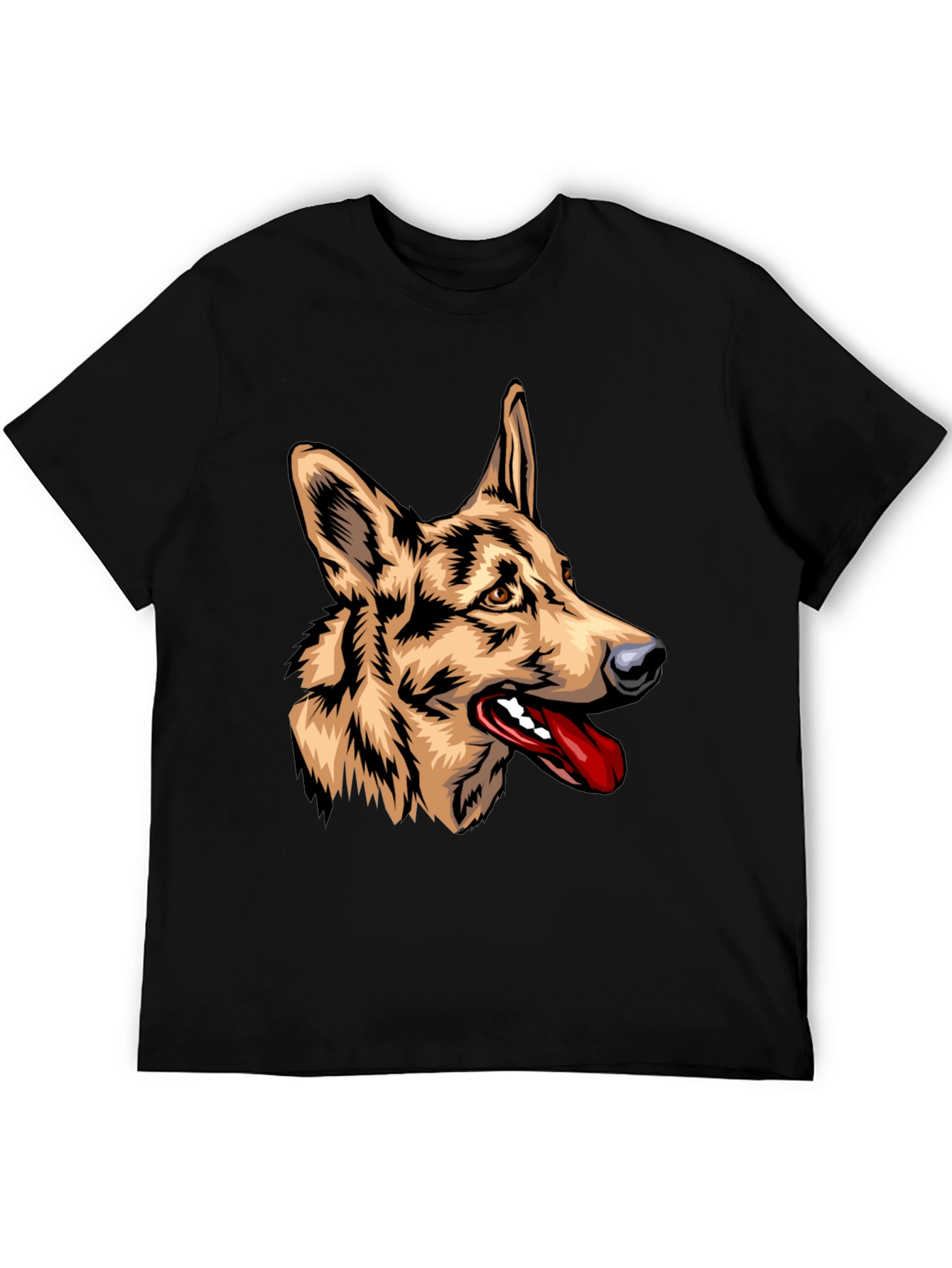 German Shepherd Graphic Print Black T-Shirt