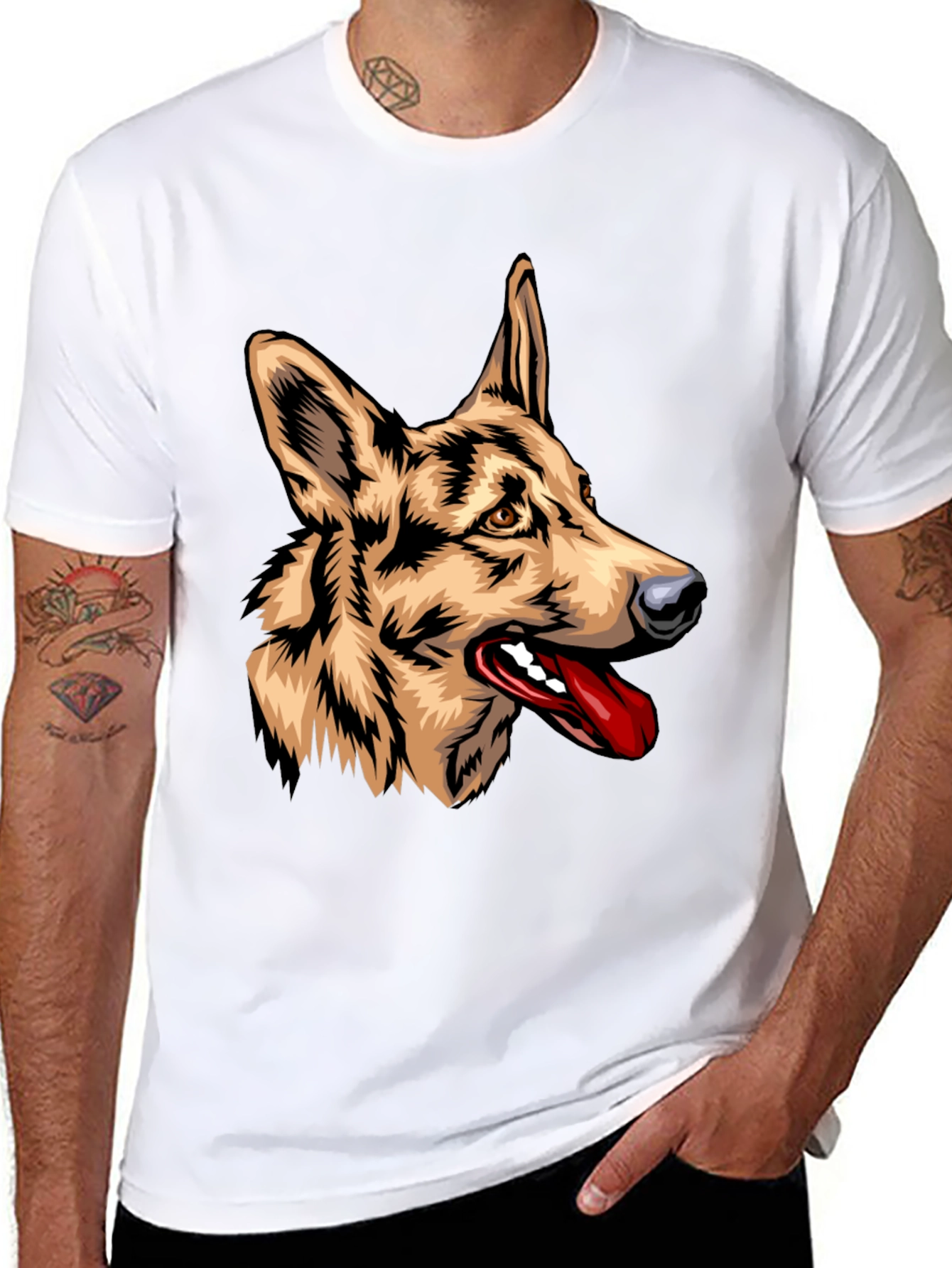 German Shepherd Graphic Print Black T-Shirt