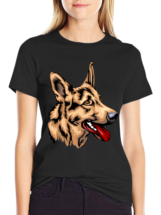 German Shepherd Graphic Print Black T-Shirt