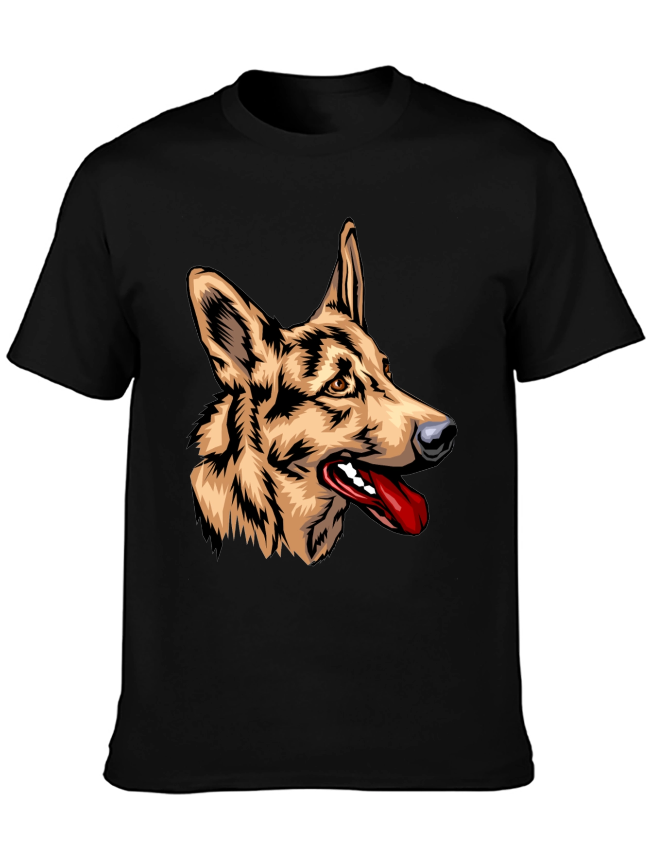 German Shepherd Graphic Print Black T-Shirt