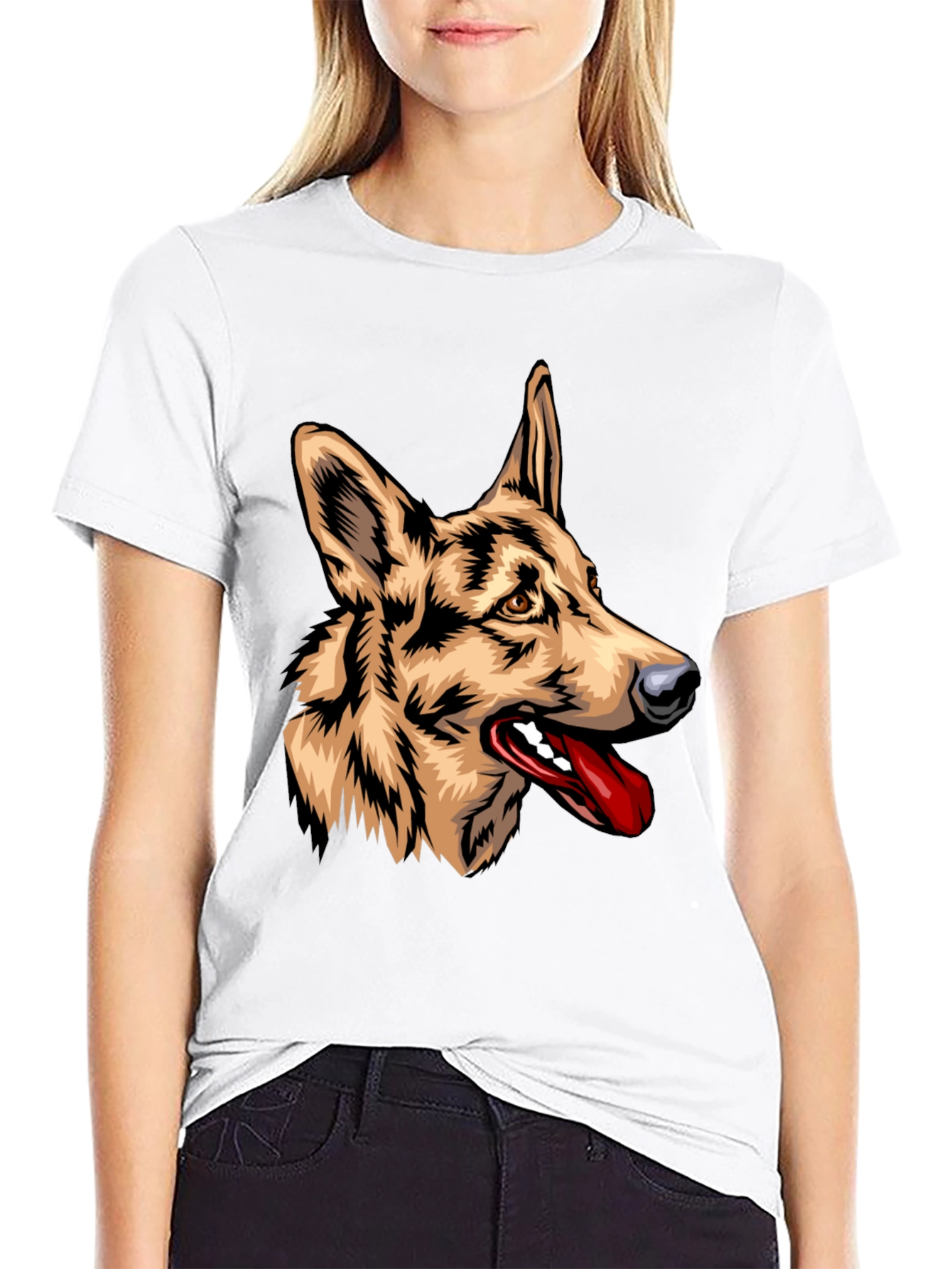 German Shepherd Graphic Print Black T-Shirt