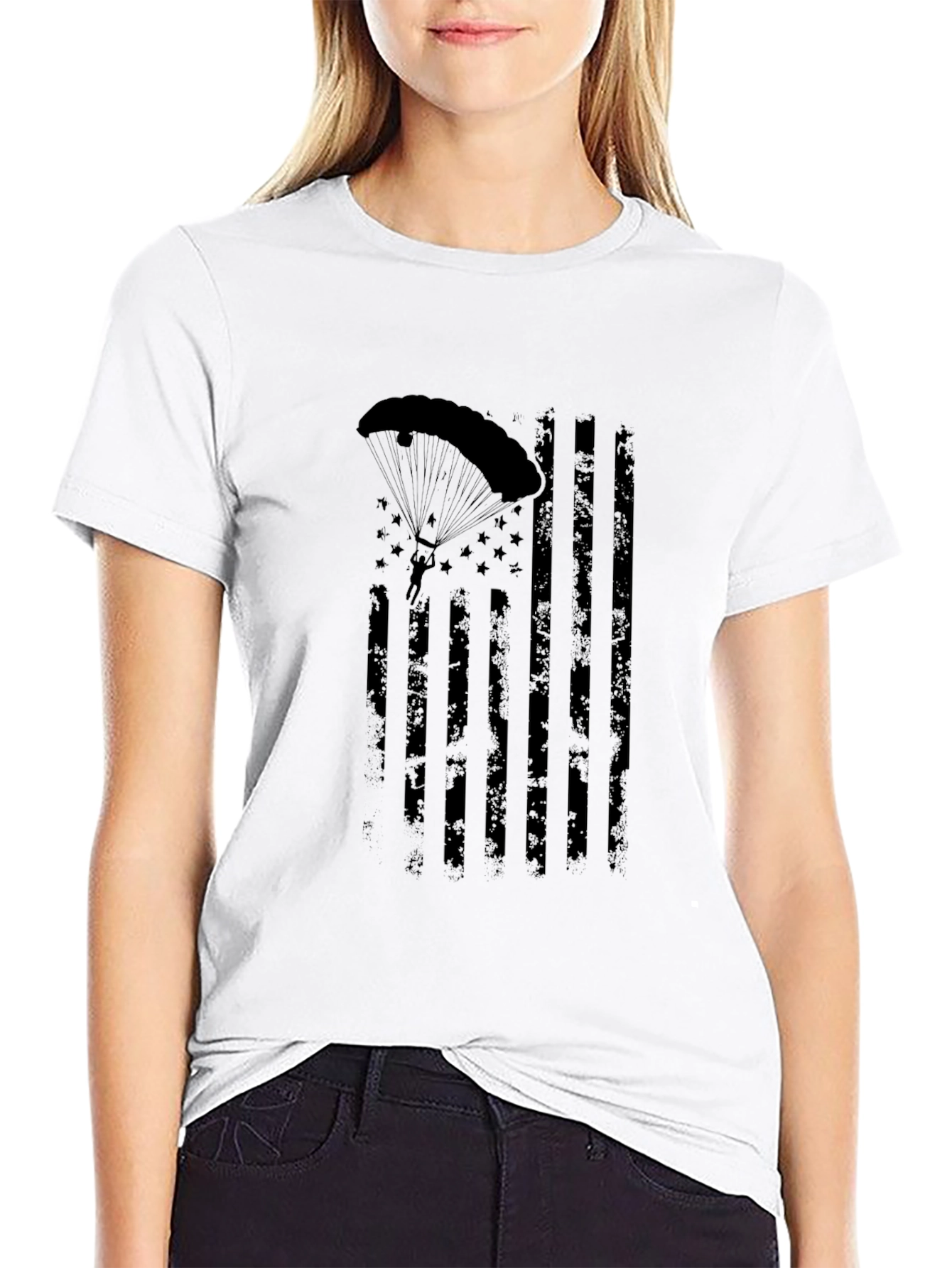 Parachutist American Flag Distressed Graphic Tee