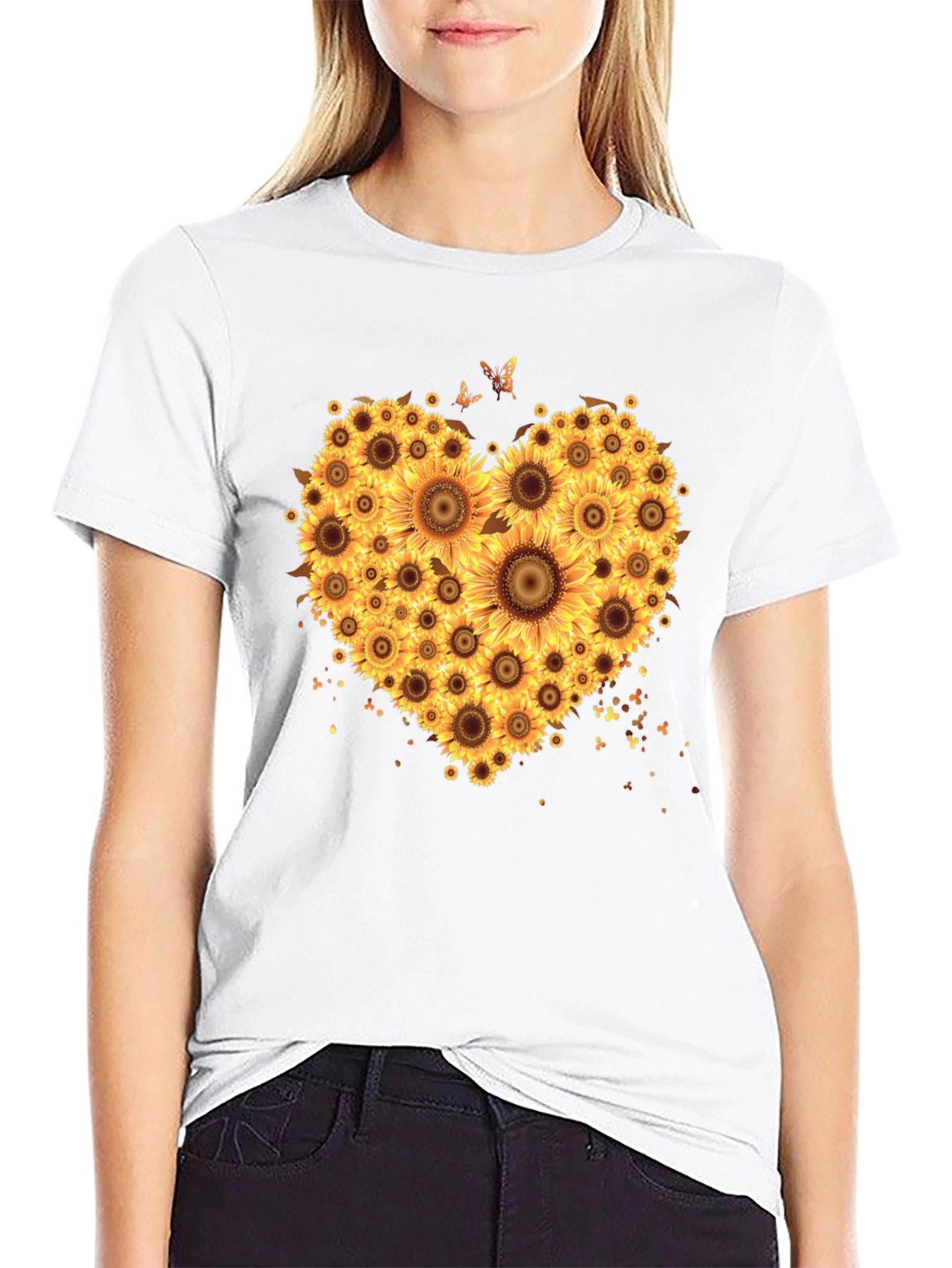 Sunflower Heart Graphic T-Shirt - Black