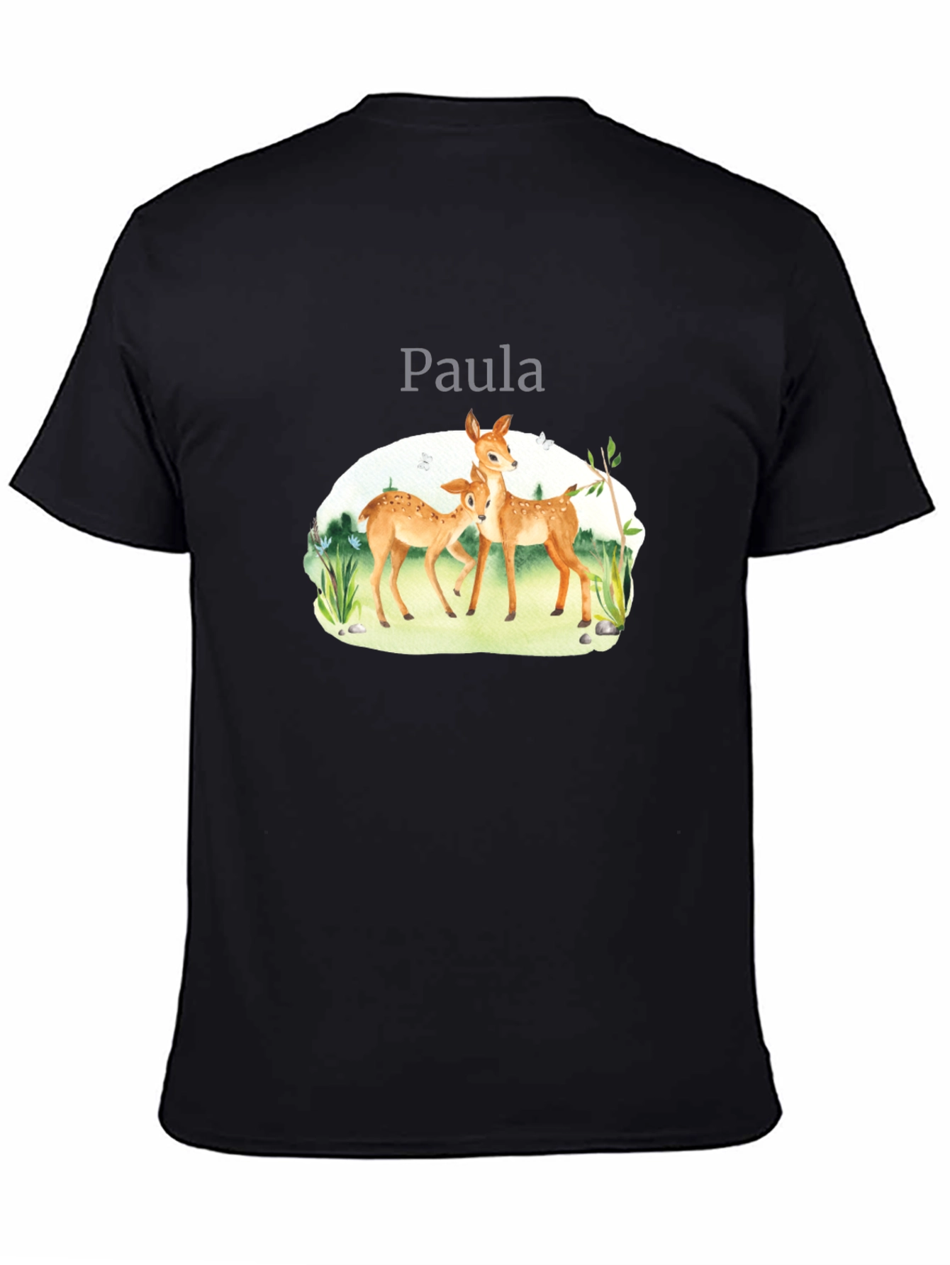 Deer with Name Black T-Shirt