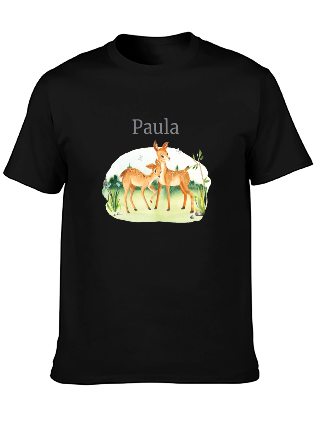 Deer with Name Black T-Shirt