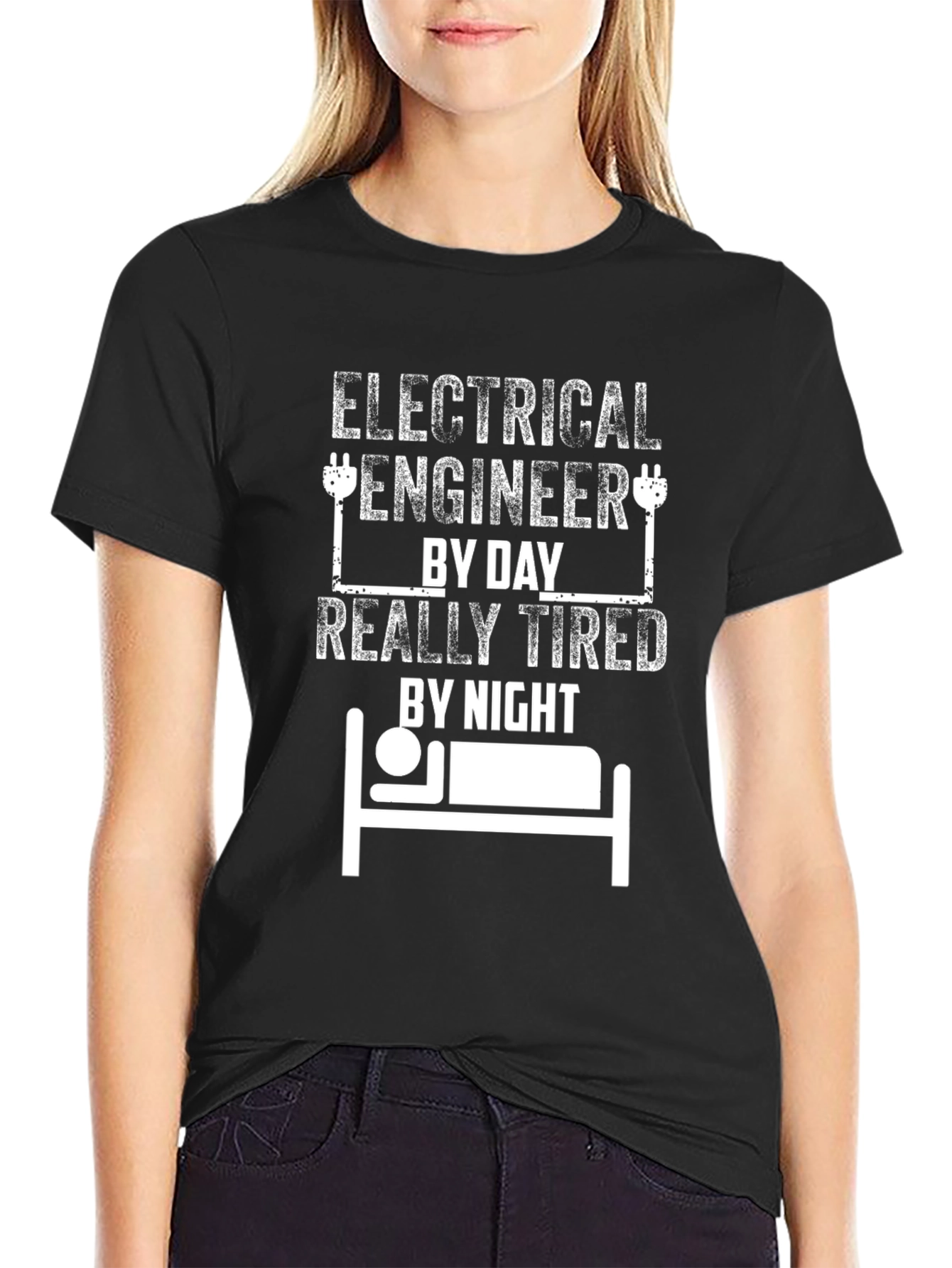 Electrical Engineer Tired Funny Black T-Shirt