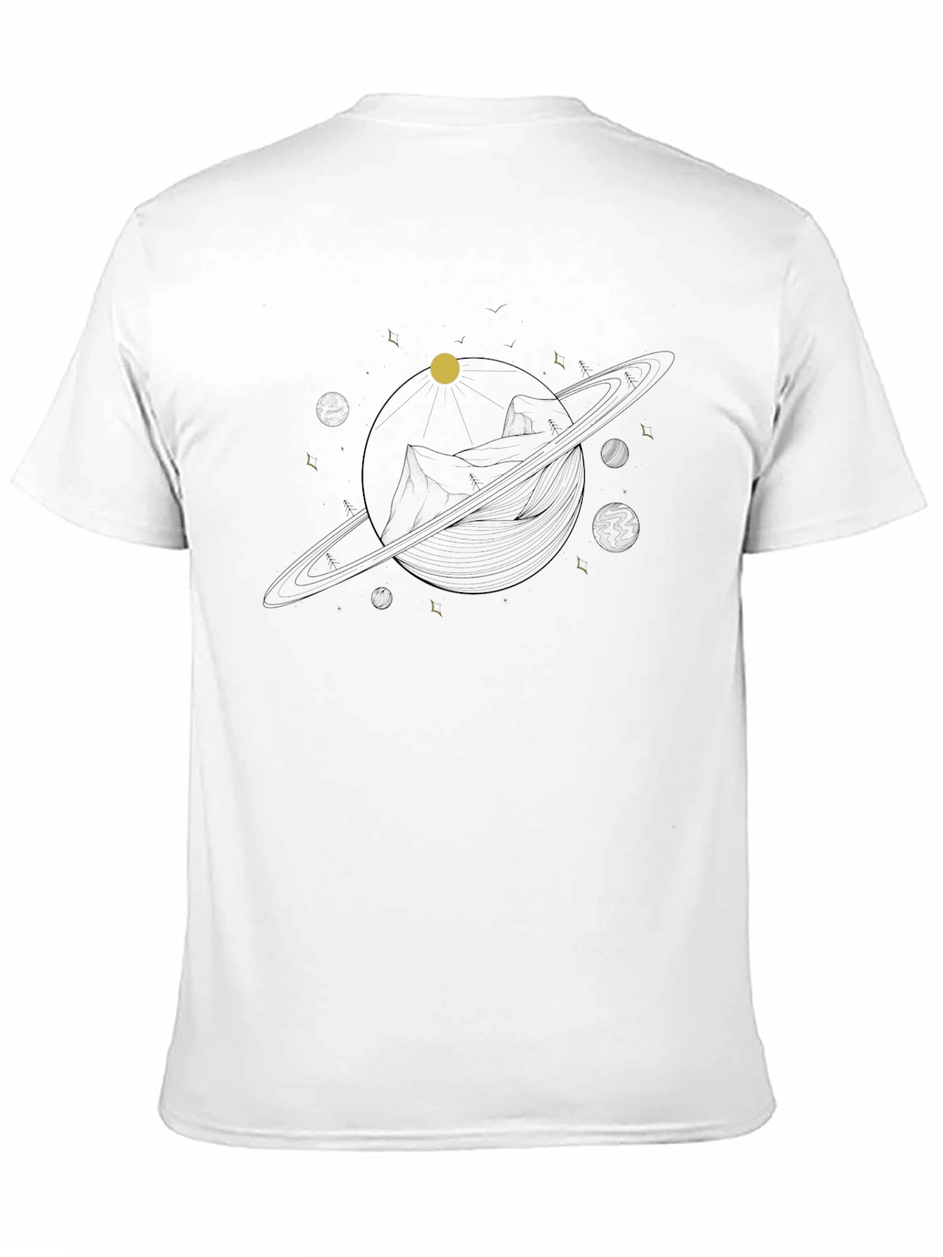 Abstract Saturn Graphic Tee - Modern Black T-Shirt