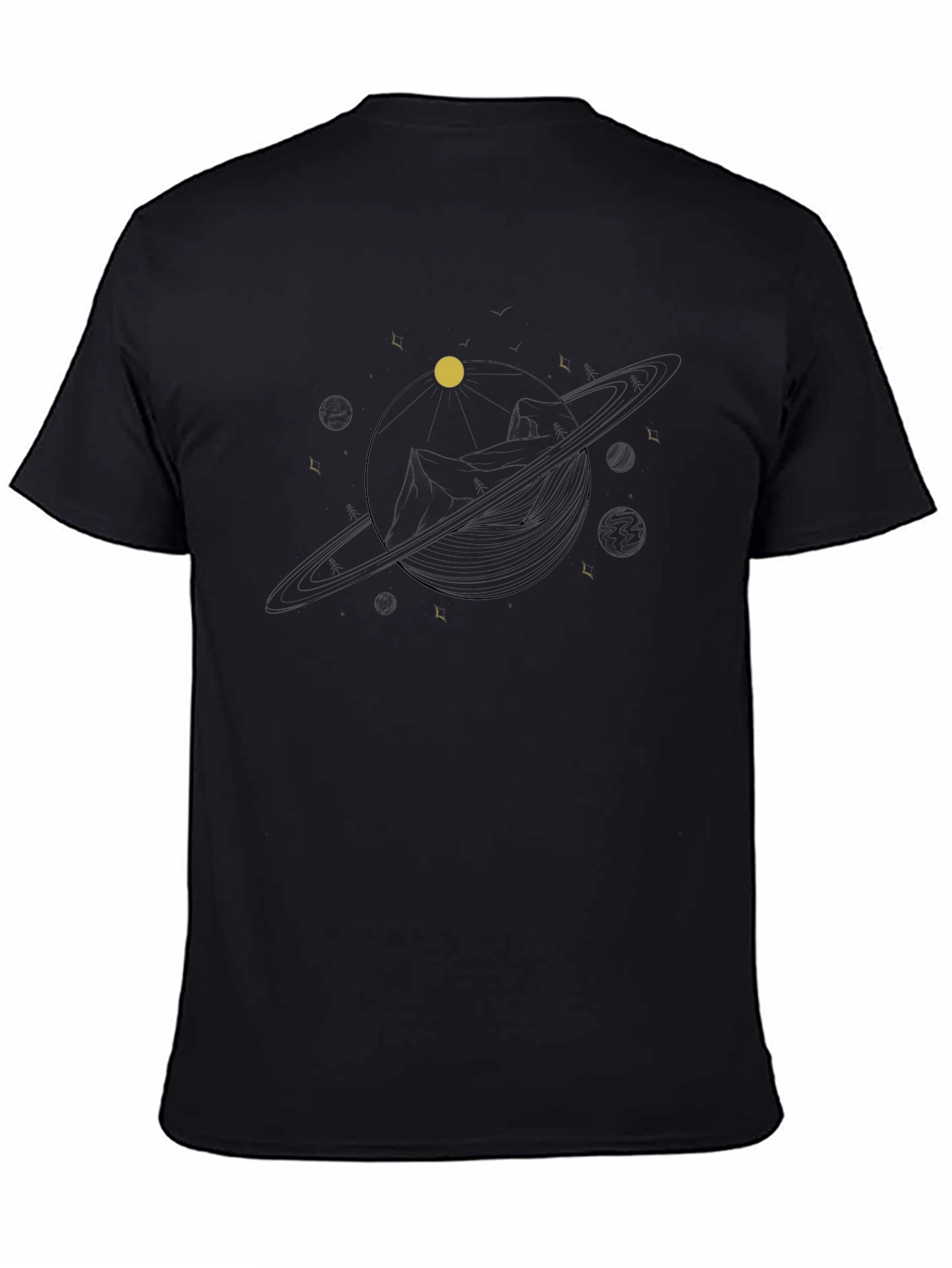 Abstract Saturn Graphic Tee - Modern Black T-Shirt