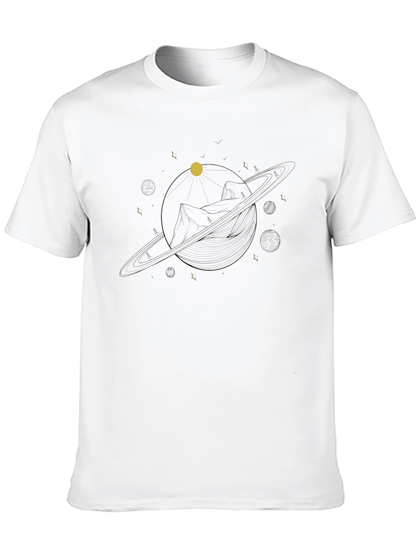 Abstract Saturn Graphic Tee - Modern Black T-Shirt