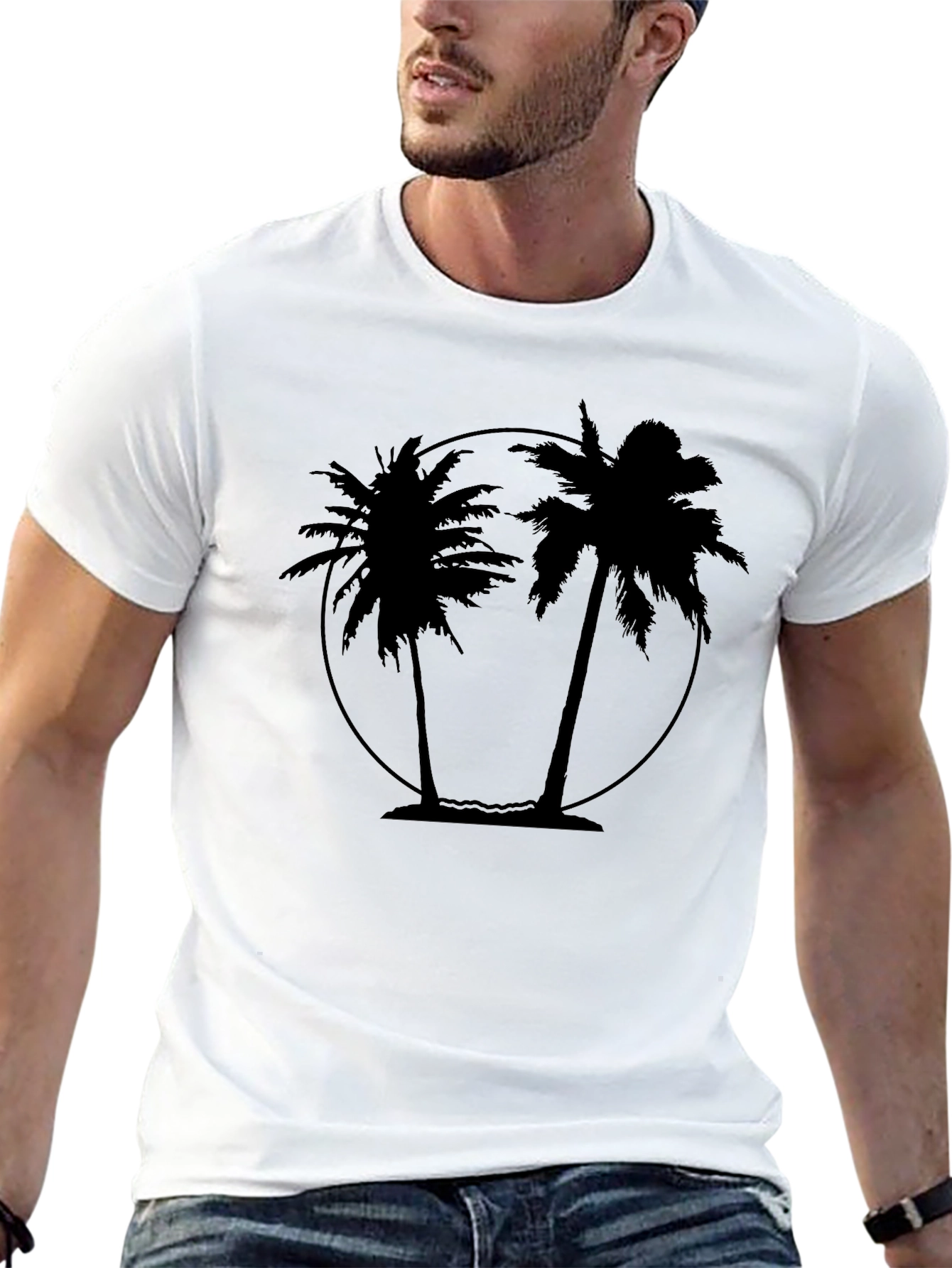 Mens Black Palm Tree Graphic Tee