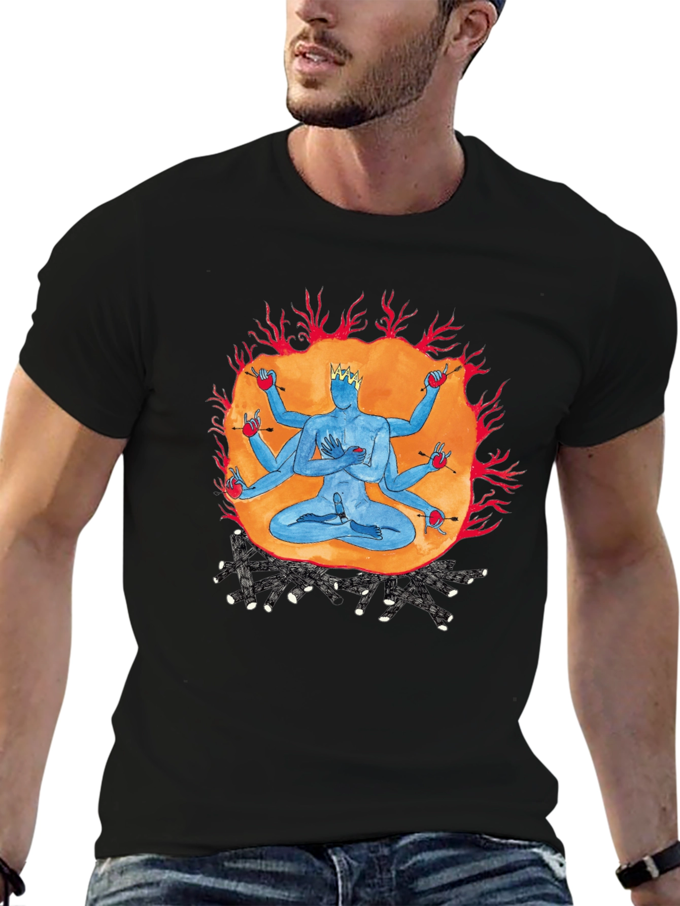 Multi-Armed Deity Graphic Black T-Shirt