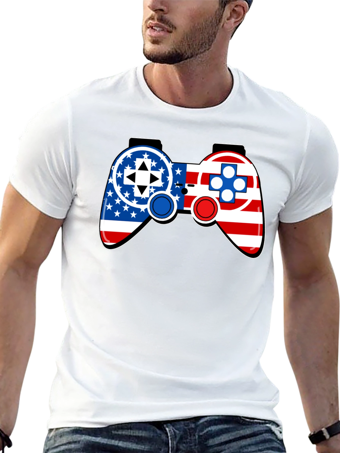 Patriotic Gamer T-Shirt - USA Flag Controller Design