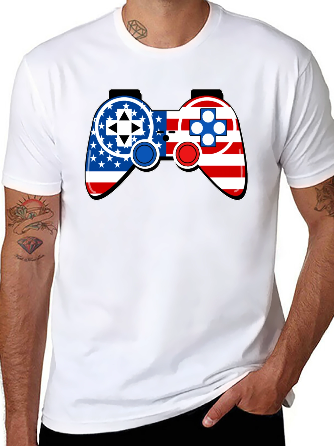 Patriotic Gamer T-Shirt - USA Flag Controller Design