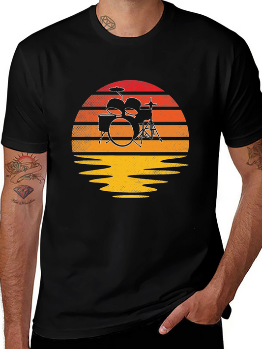 Sunset Drum Kit Graphic Tee - Music Lovers T-Shirt