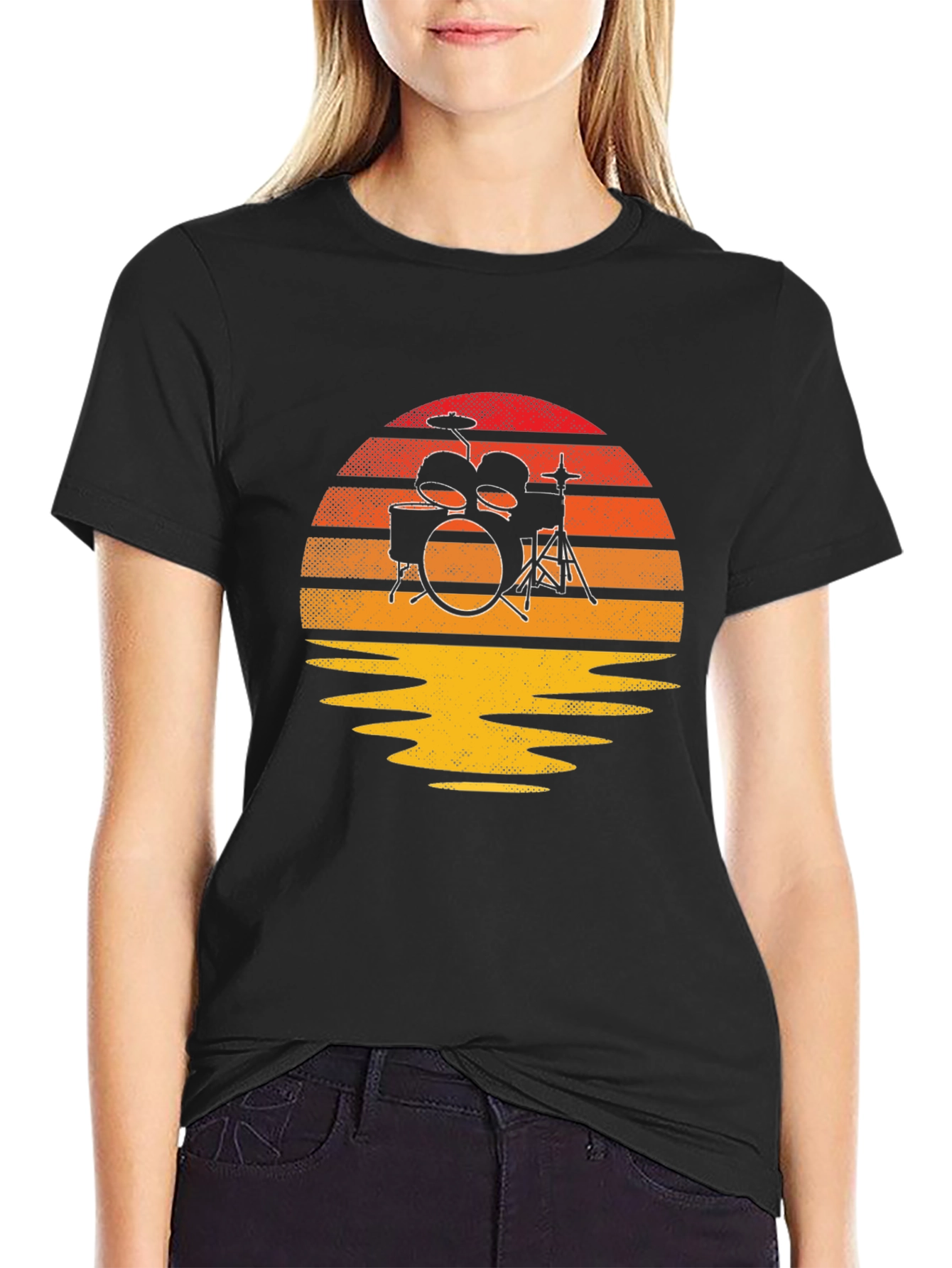 Sunset Drum Kit Graphic Tee - Music Lovers T-Shirt