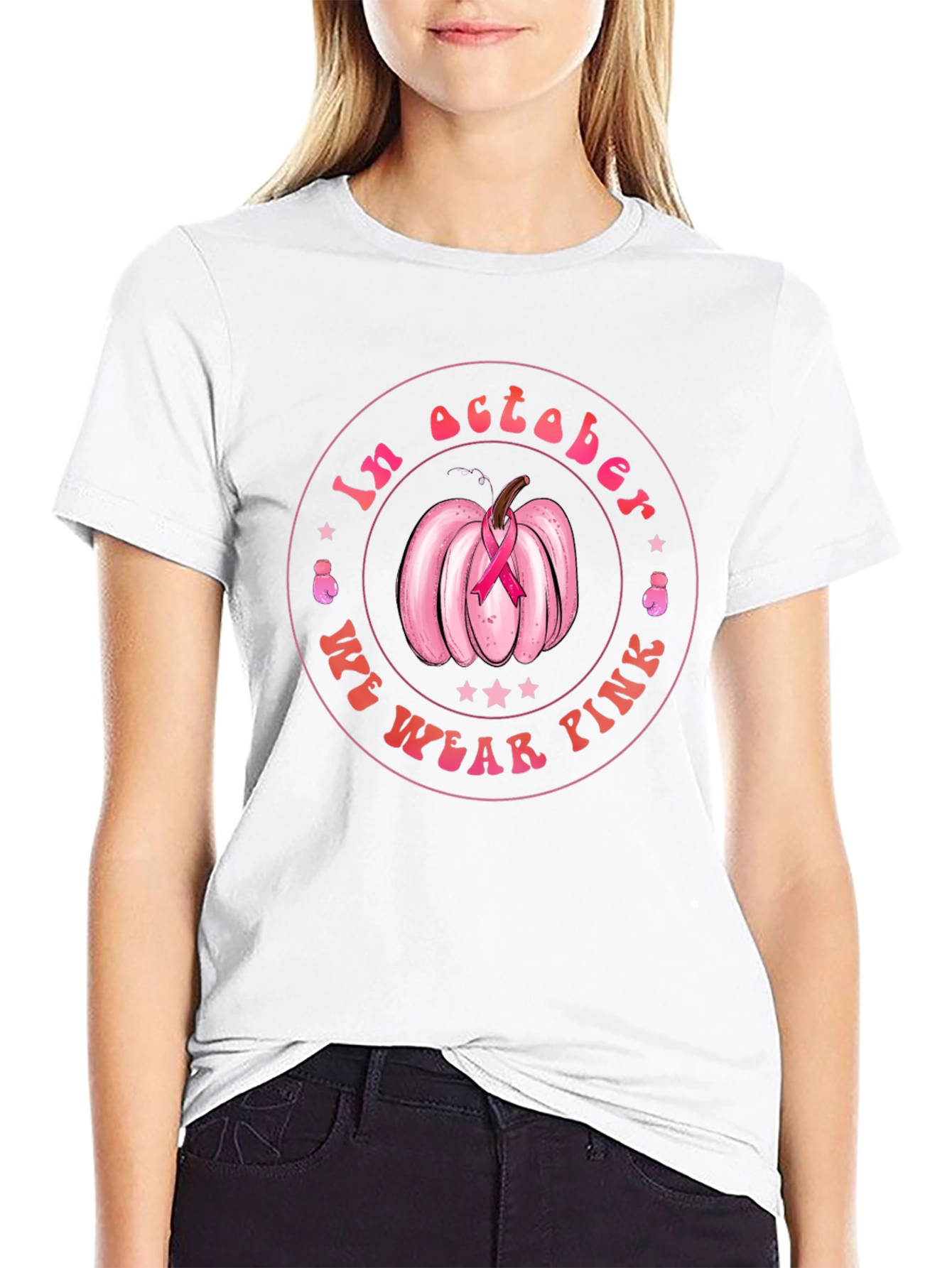 October Pink Pumpkin Breast Cancer Awareness T-Shirt