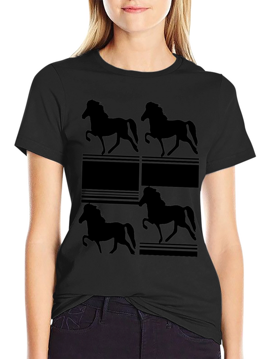 Horse Silhouette Print Black T-Shirt