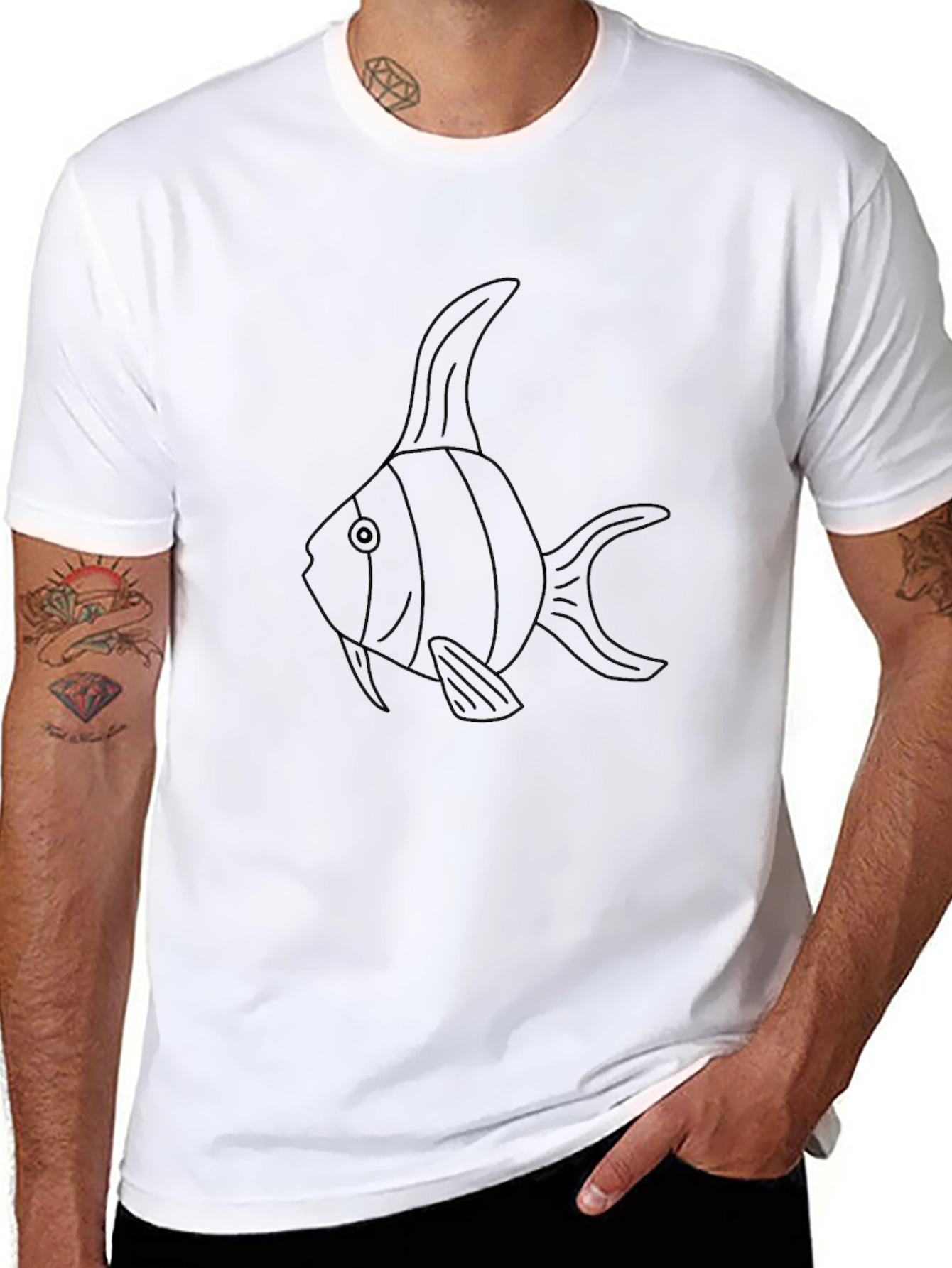 Angelfish Outline Black T-Shirt - Modern Fish Design