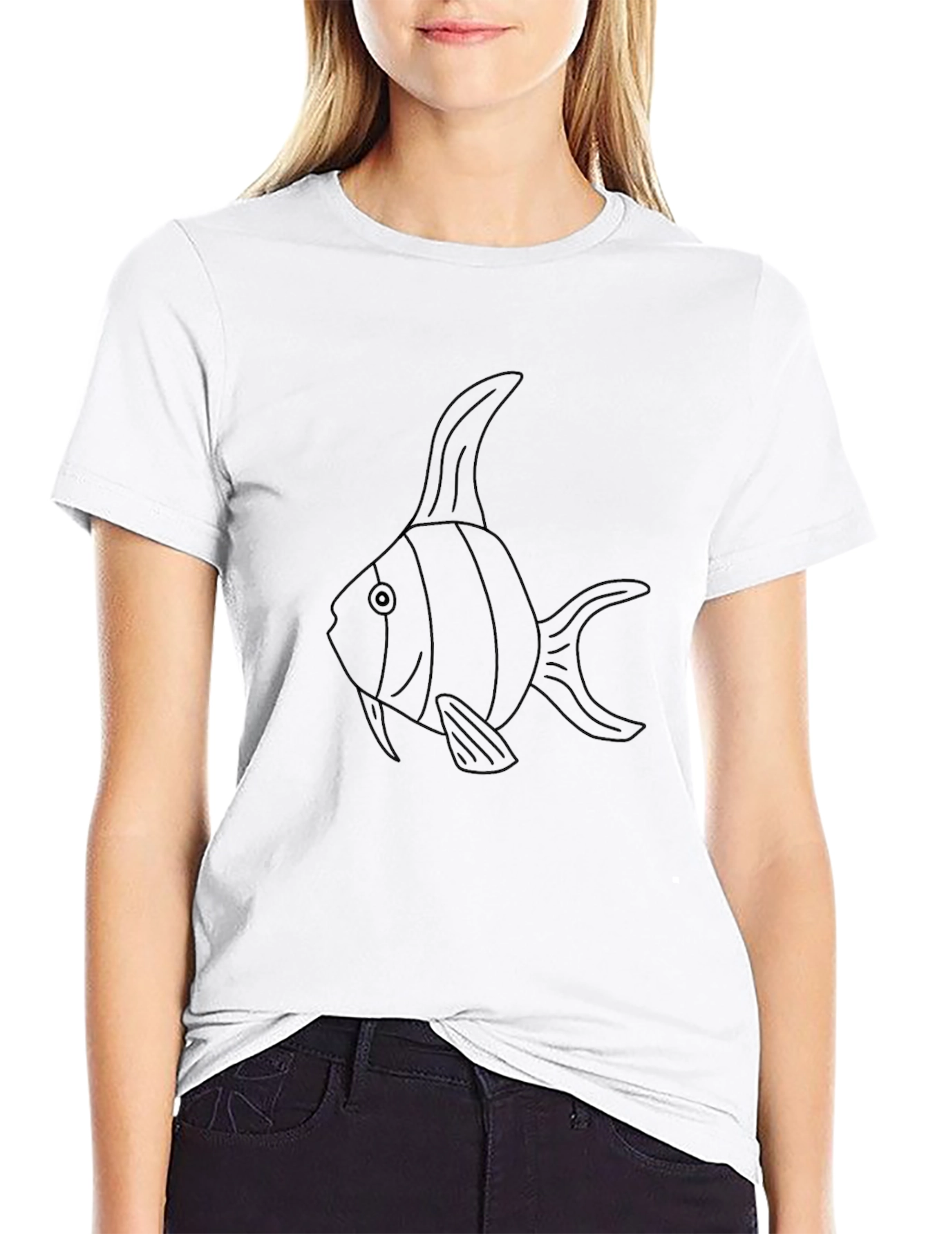 Angelfish Outline Black T-Shirt - Modern Fish Design