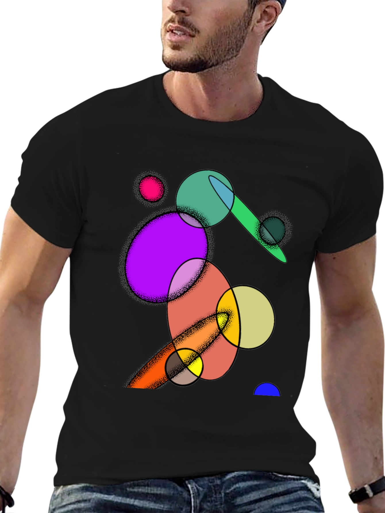 Abstract Circles Graphic Black T-Shirt