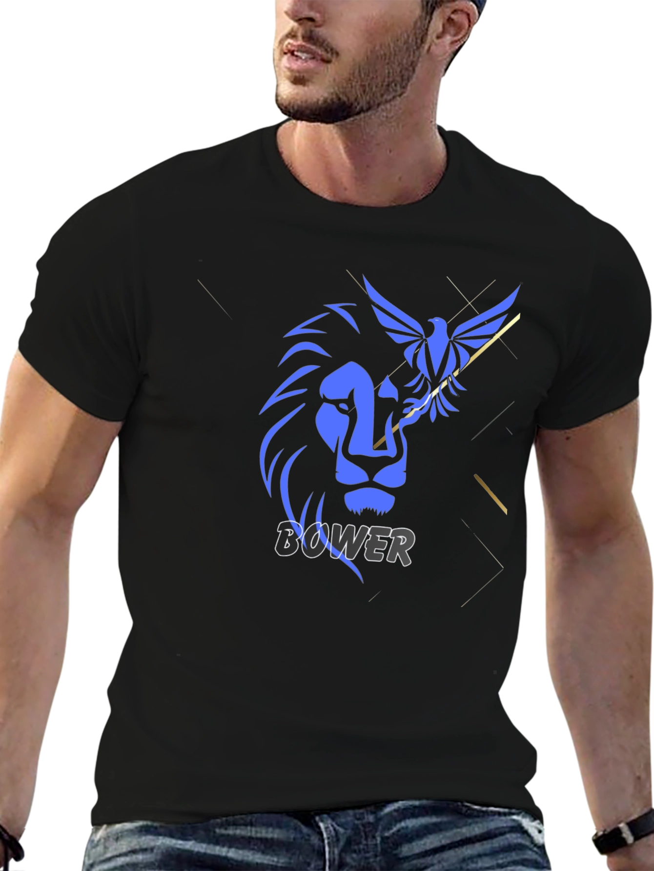 Lion and Bird Graphic Print Black T-Shirt