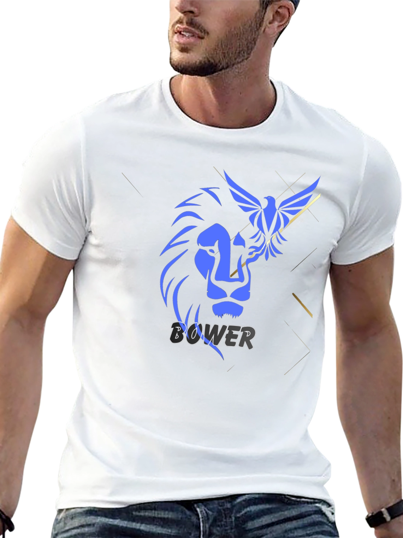 Lion and Bird Graphic Print Black T-Shirt