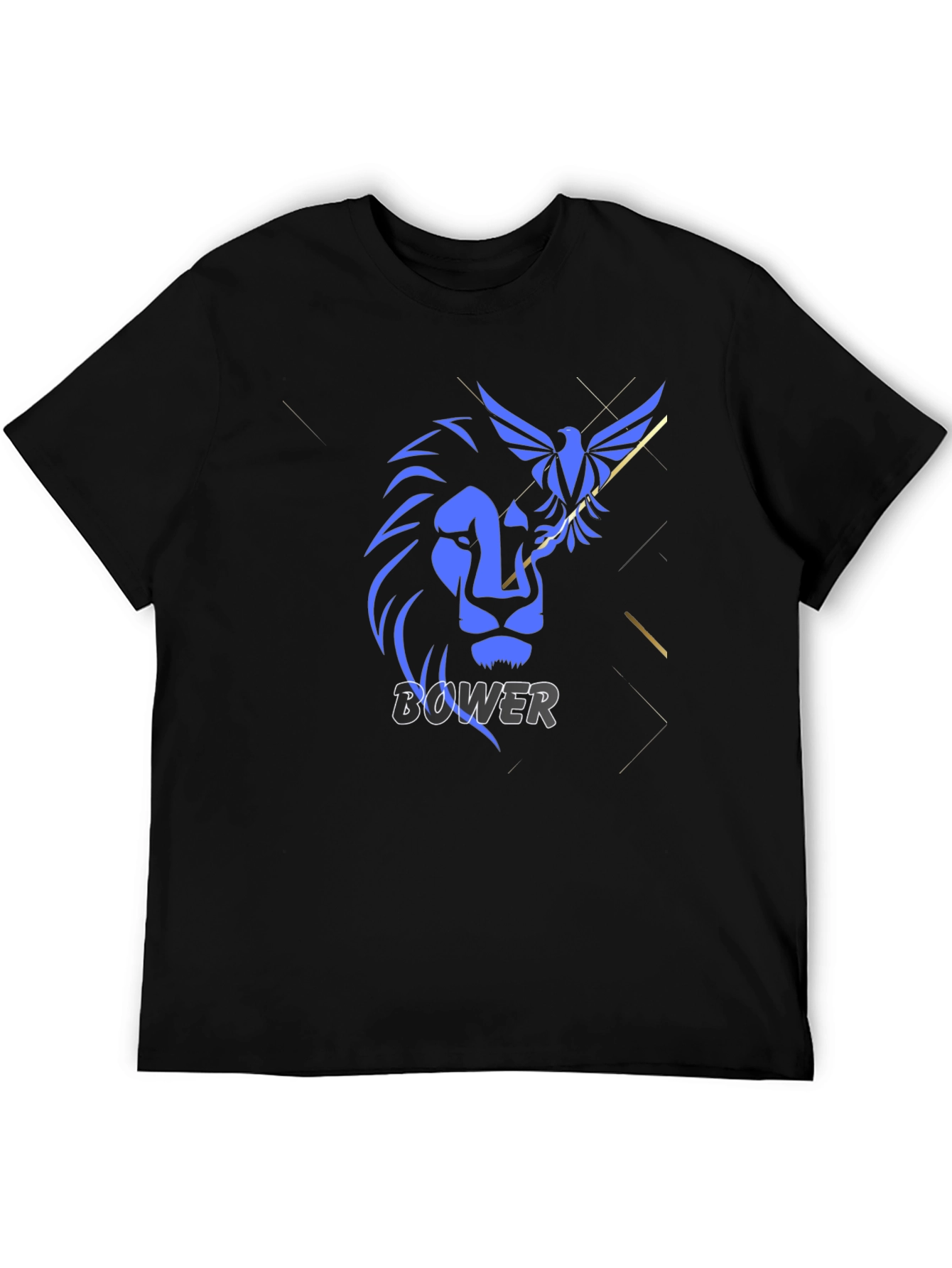 Lion and Bird Graphic Print Black T-Shirt