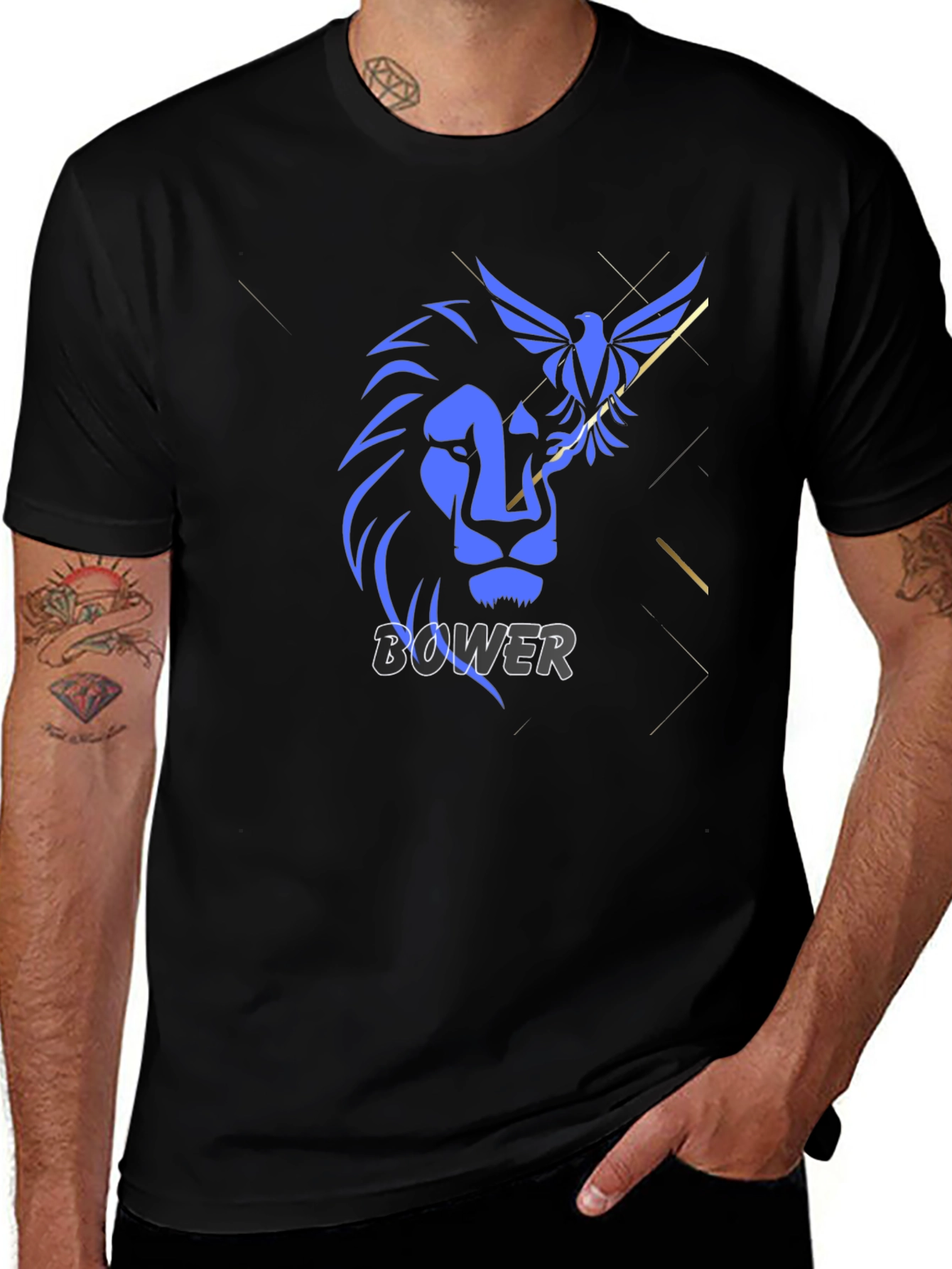 Lion and Bird Graphic Print Black T-Shirt