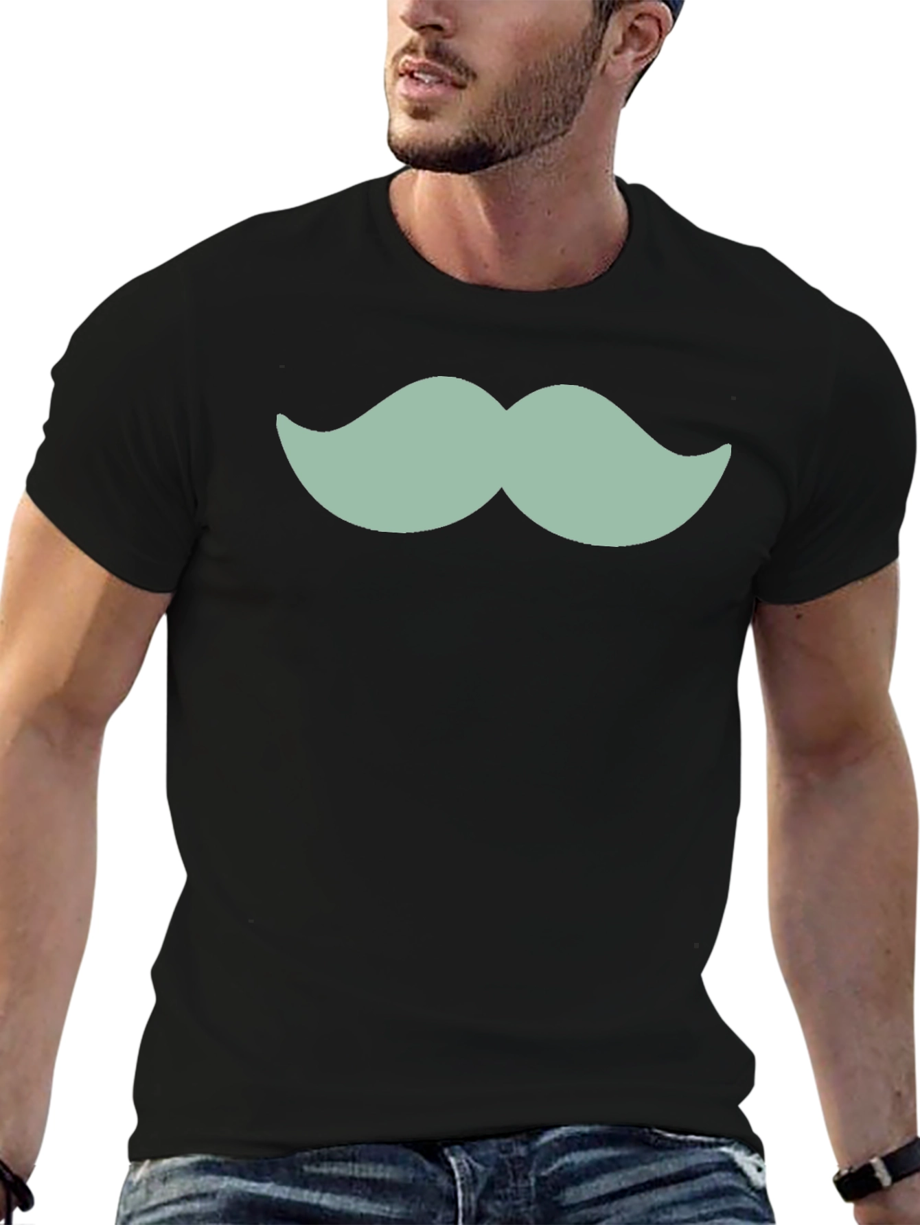 Fun Mustache Graphic T-Shirt - Casual Black Tee