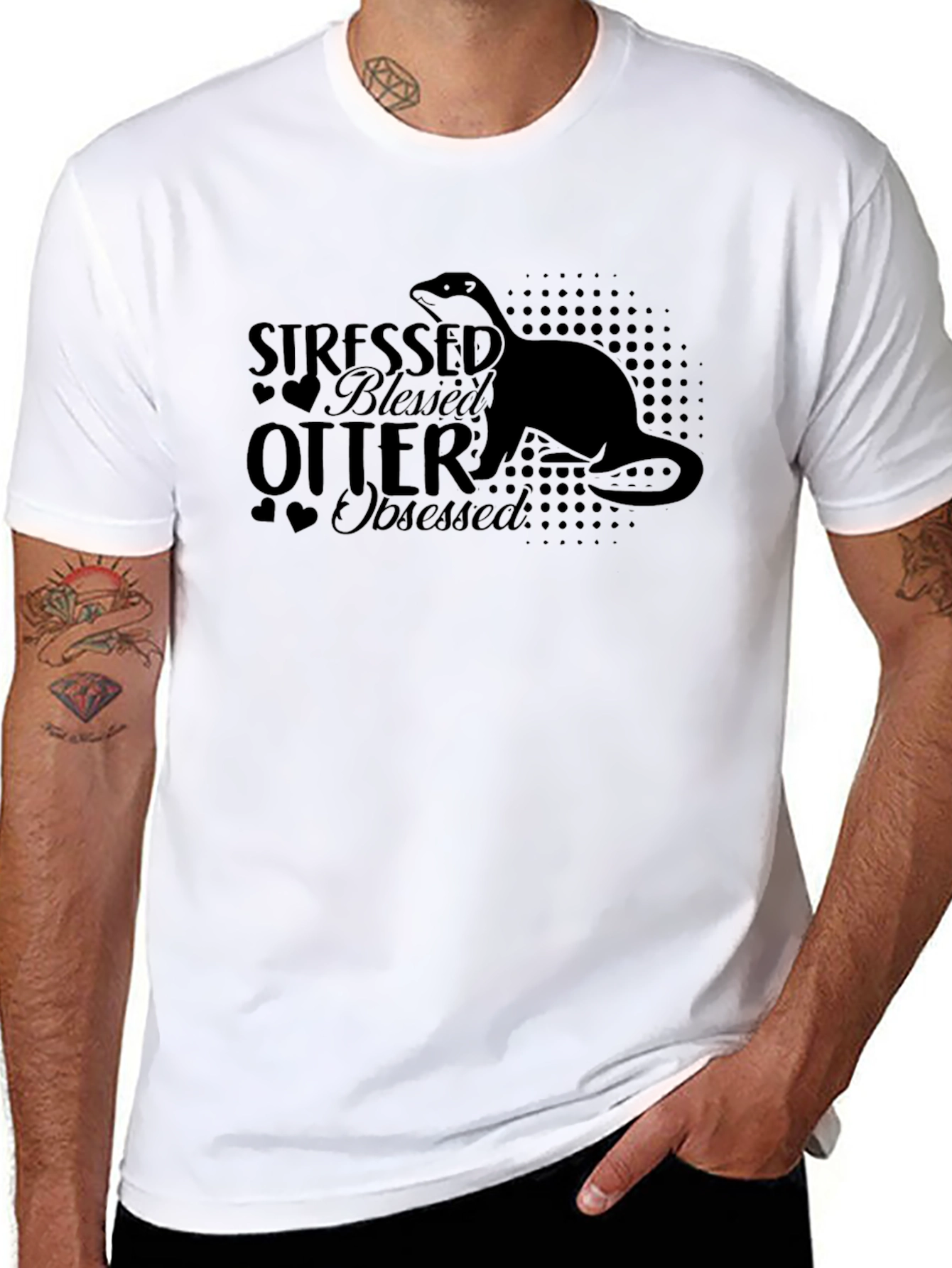 Stressed Blessed Otter Obsessed Black T-Shirt