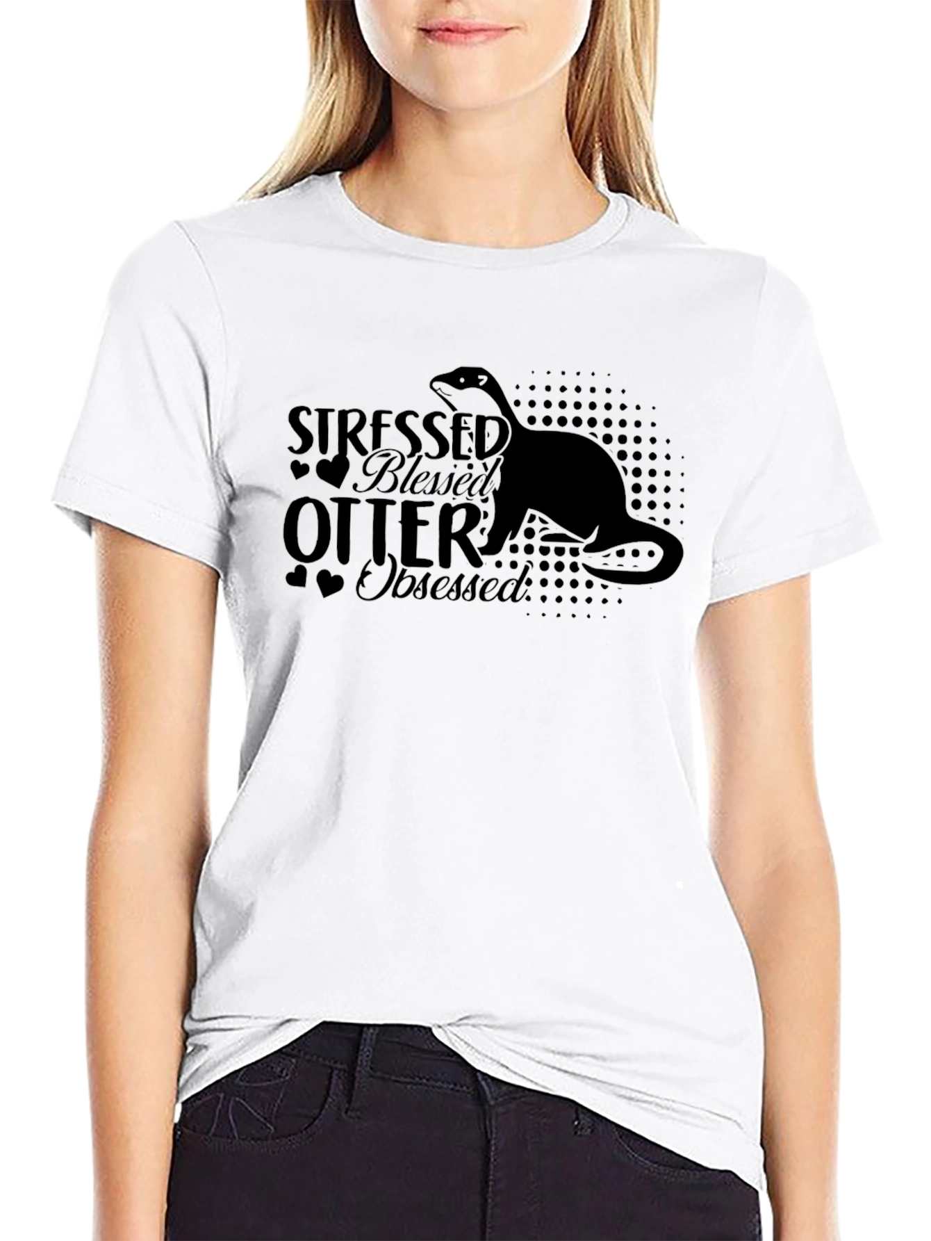 Stressed Blessed Otter Obsessed Black T-Shirt