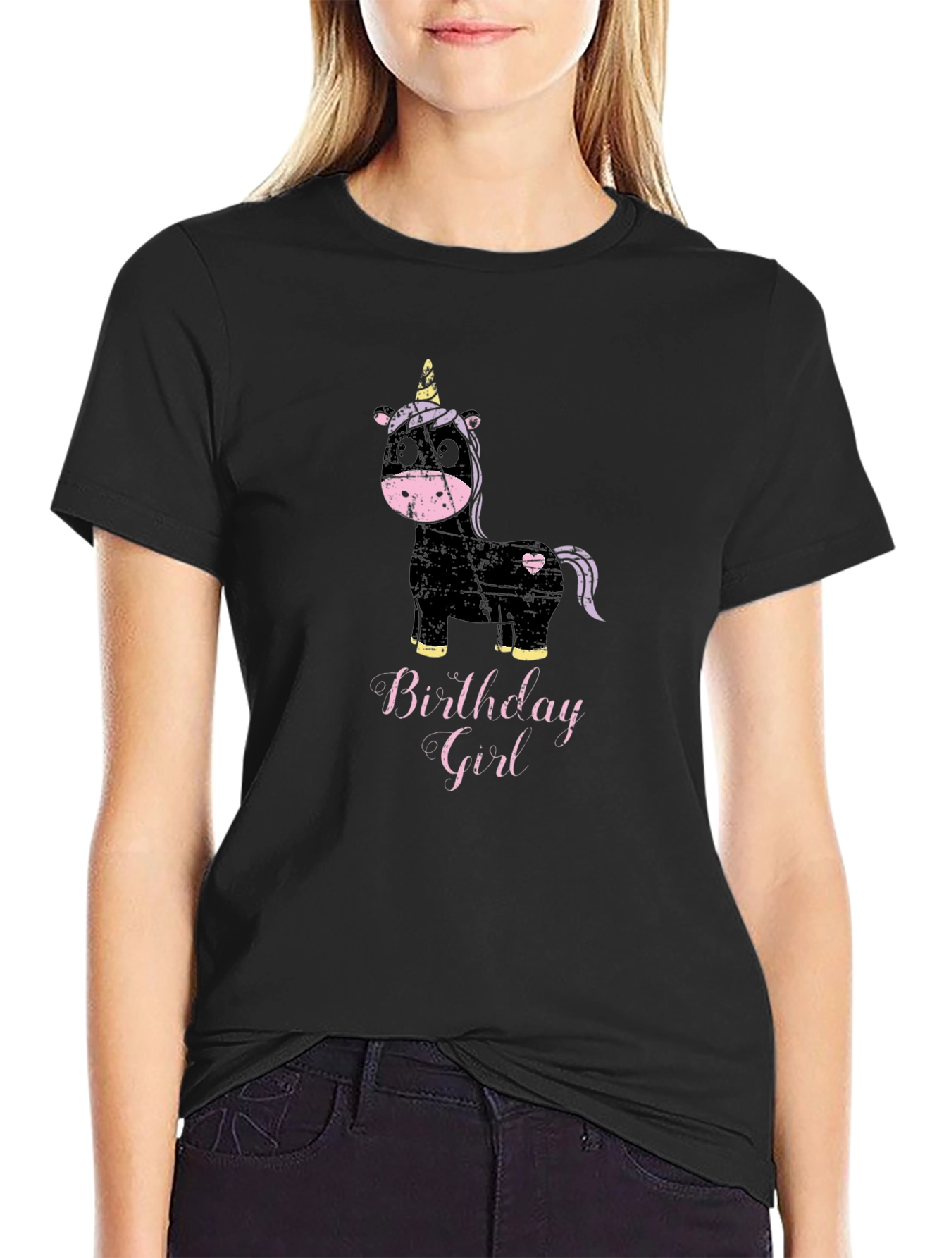 Birthday Girl Unicorn T-Shirt - Black