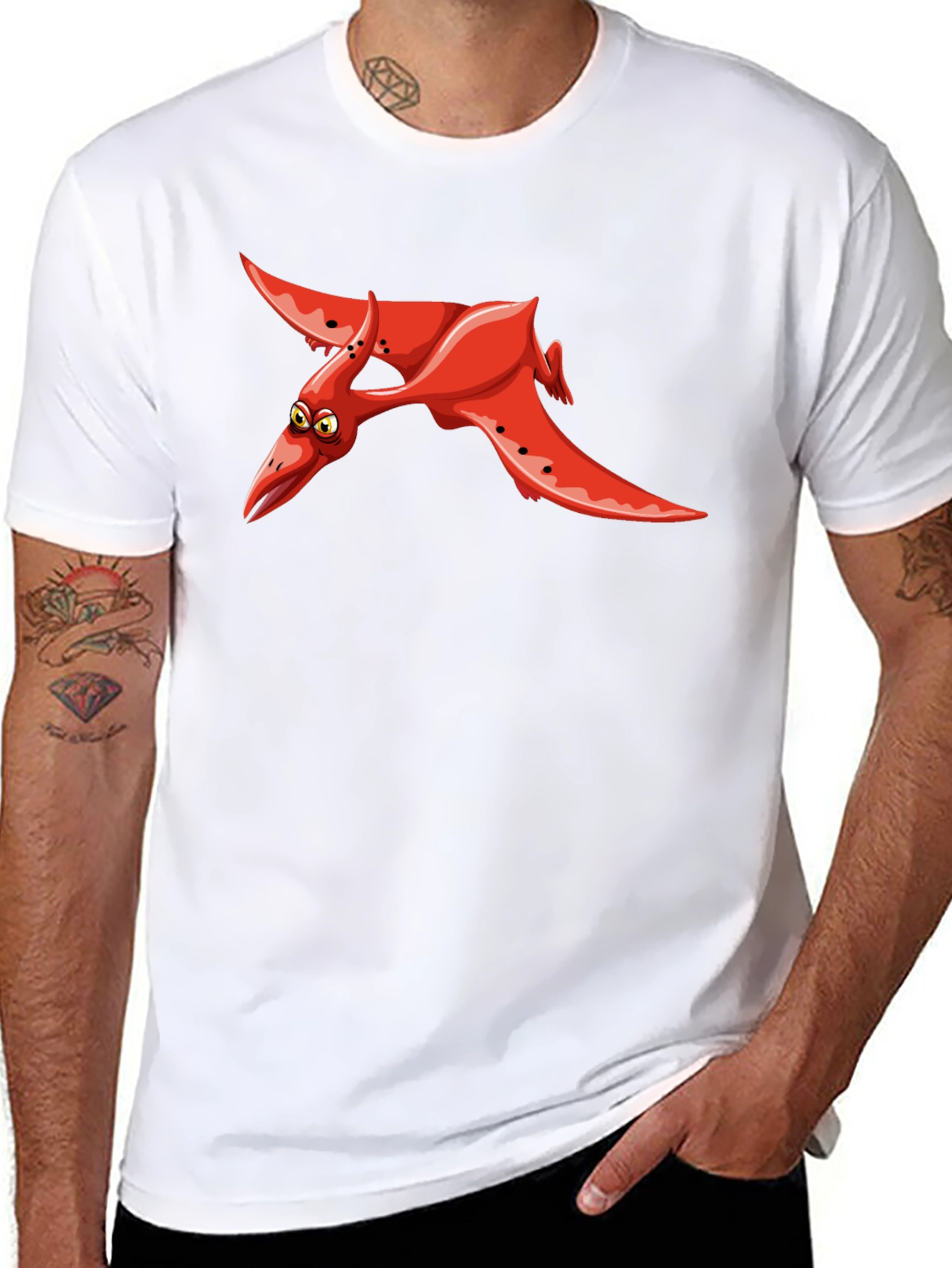 Red Pterodactyl Graphic Black T-Shirt